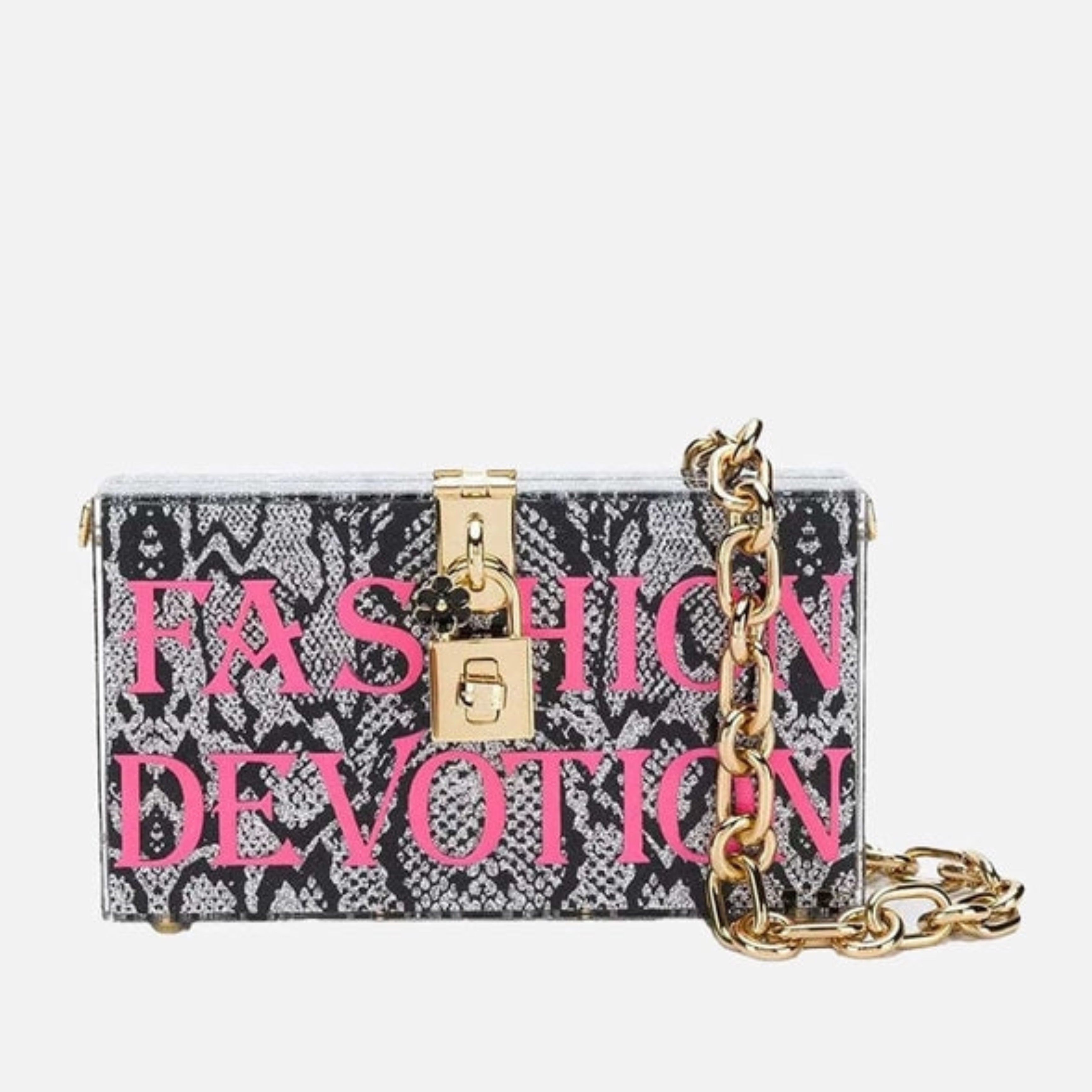 Дамска луксозна чанта Dolce & Gabbana FASHION DEVOTION Gray Resin Dolce Box Shoulder Bag with Gold Details