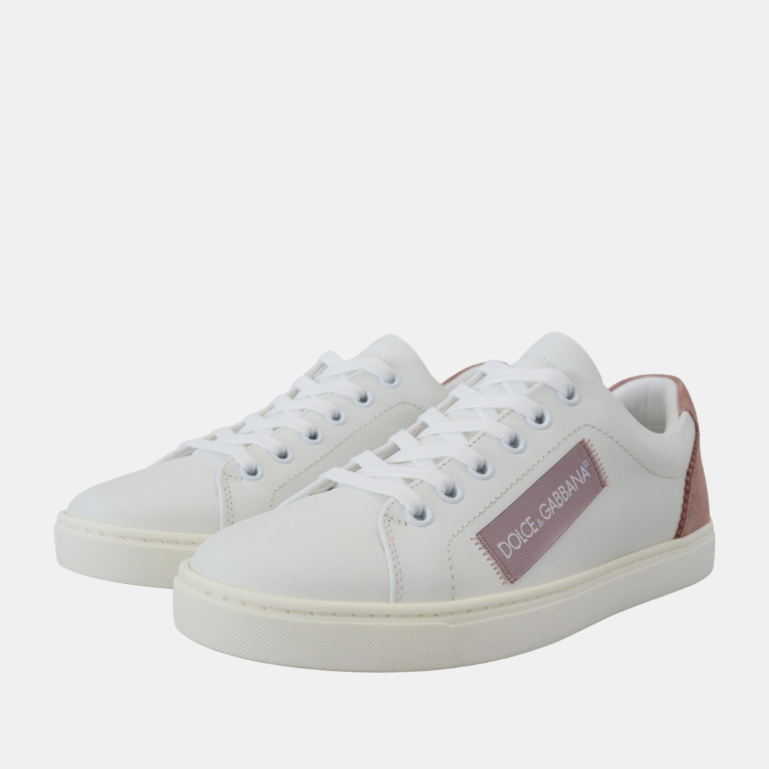 Дамски бели кецове Dolce & Gabbana
Chic White Pink Leather Low-Top Sneakers