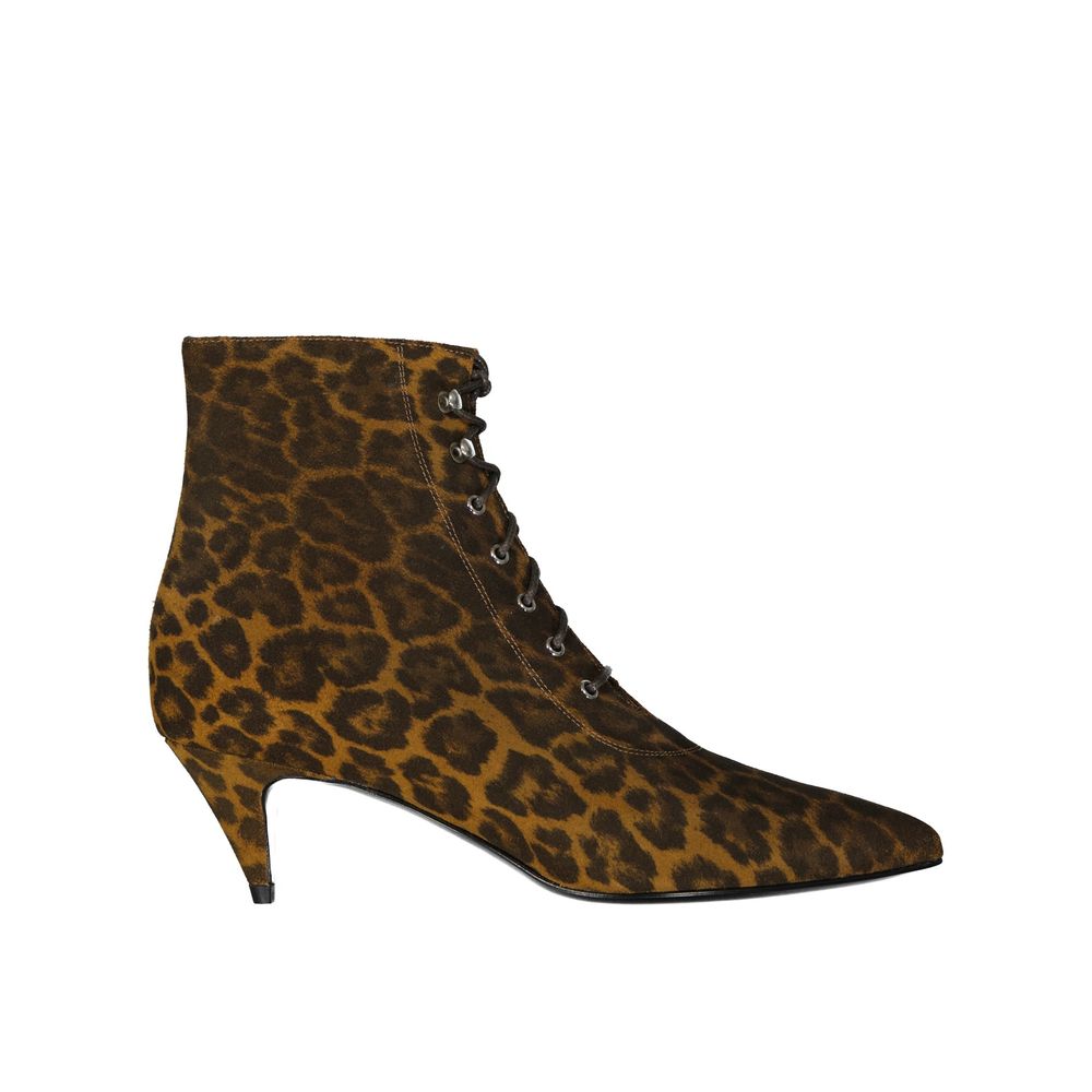 Дамски боти на токче 5 см Women’s Lace-Up Ankle Boots Saint Laurent Leopard lateral view