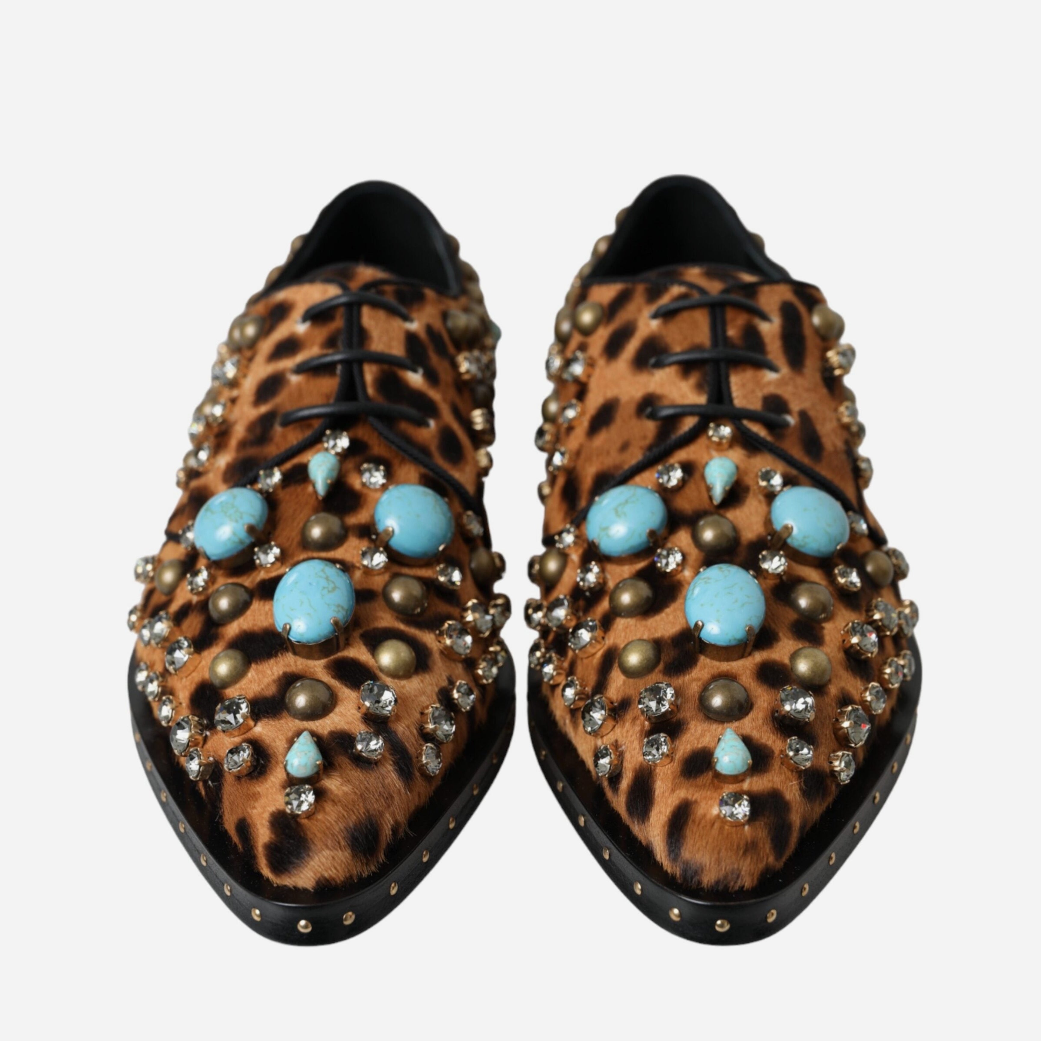 Дамски екстравагантни луксозни леопардови обувки с камъни Dolce & Gabbana Women’s Leopard Luxury Brogue Flat Shoes