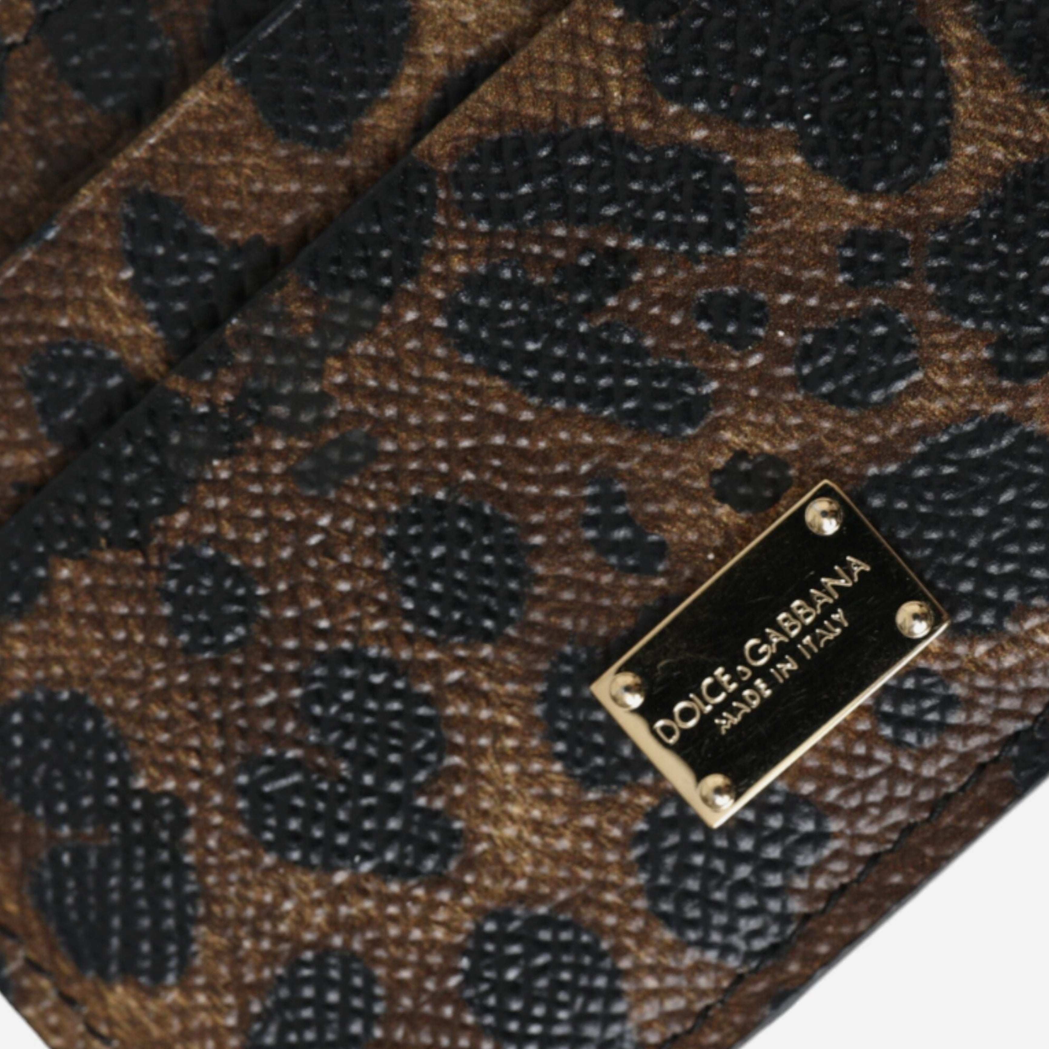 Дамски луксозен леопардов кардхолдър от естествена кожа Dolce & Gabbana Women’s Brown Leather Leopard Logo Plaque Women Cardholder