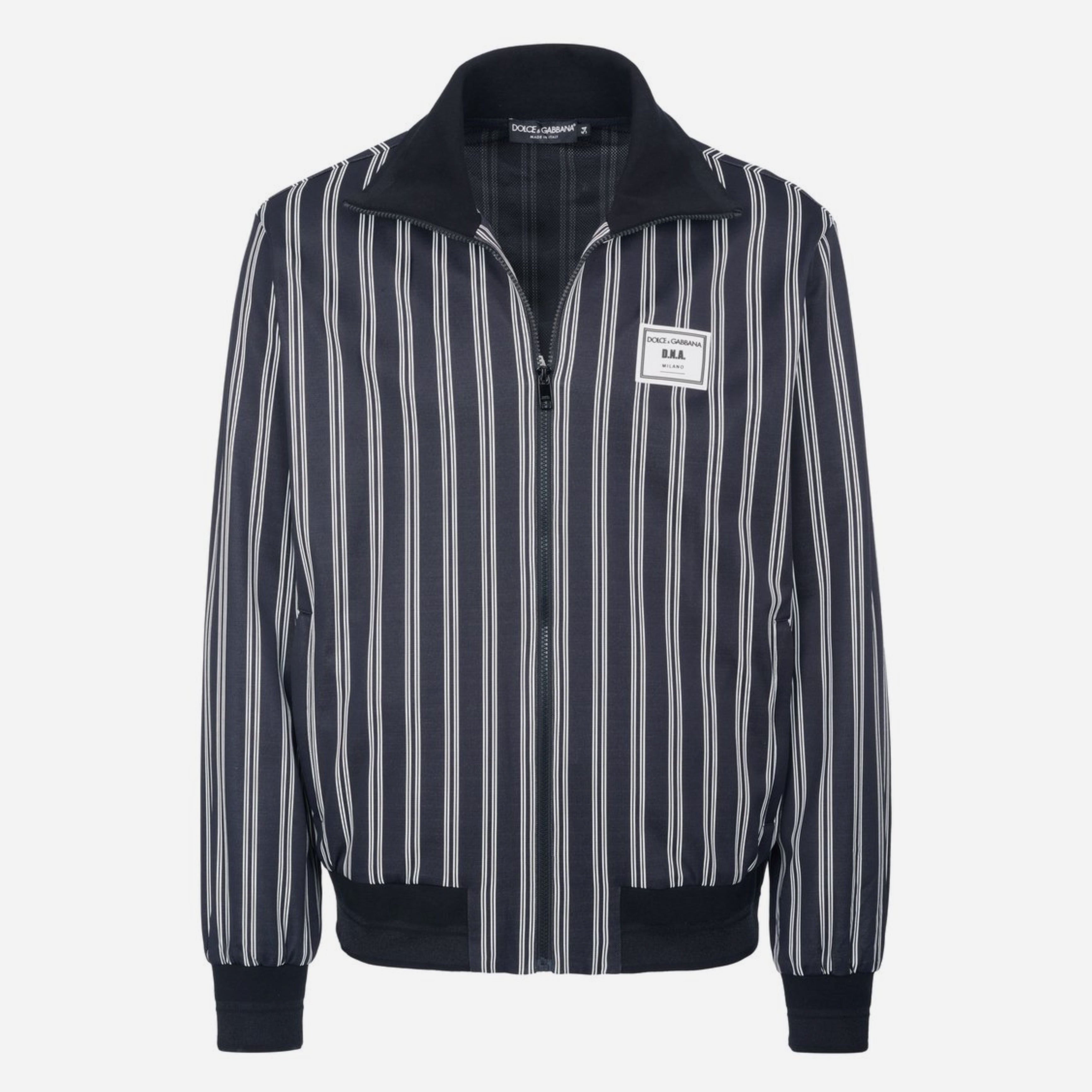 Мъжко горнище суитчър с цип в черно и бяло Dolce & Gabbana Men’s Black White Stripes Full Zip DNA Milano Men Sweatshirt