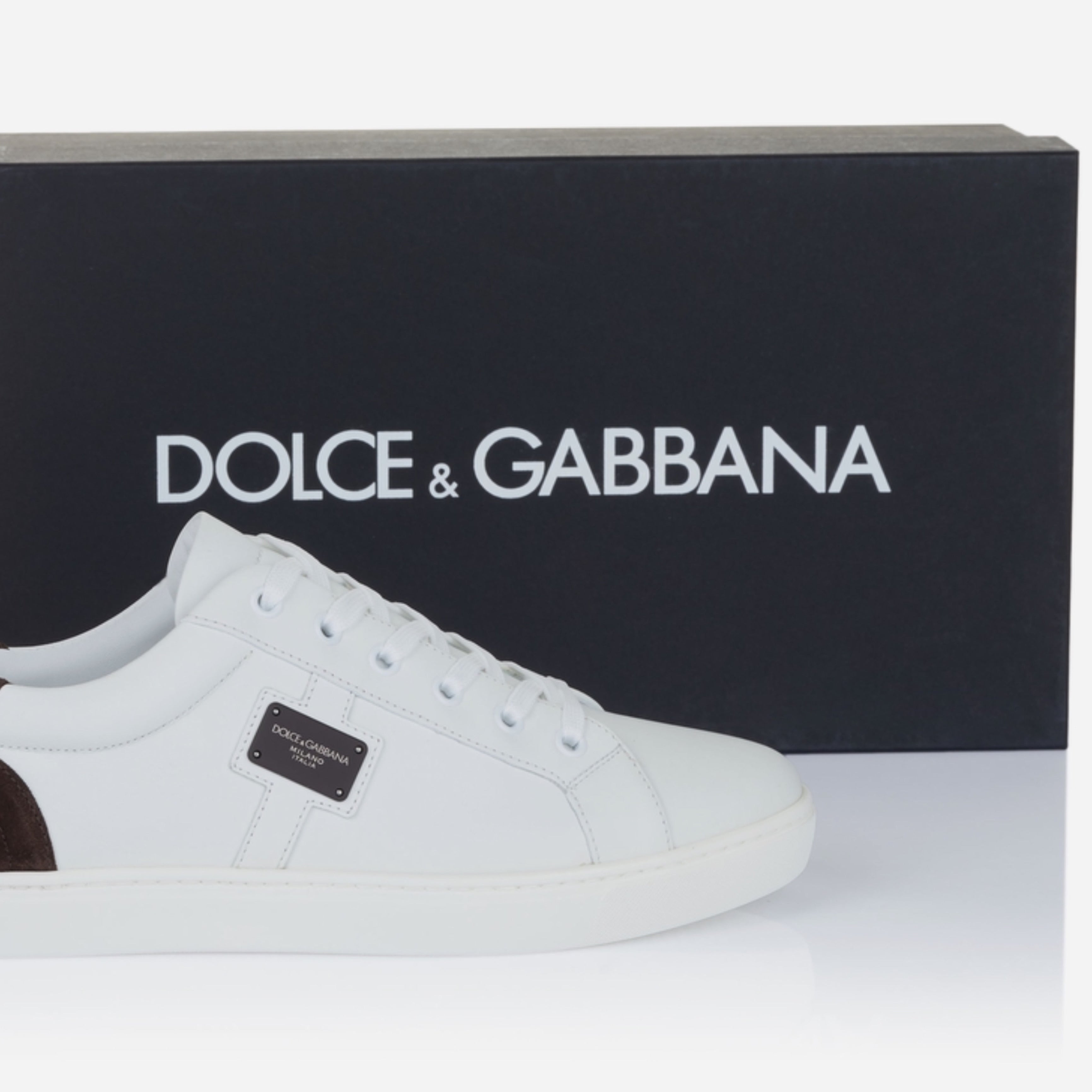 Мъжки ежедневни кецове от естествена кожа в бяло Dolce & Gabbana Men’s Chic White and Green Leather Sneakers for Men