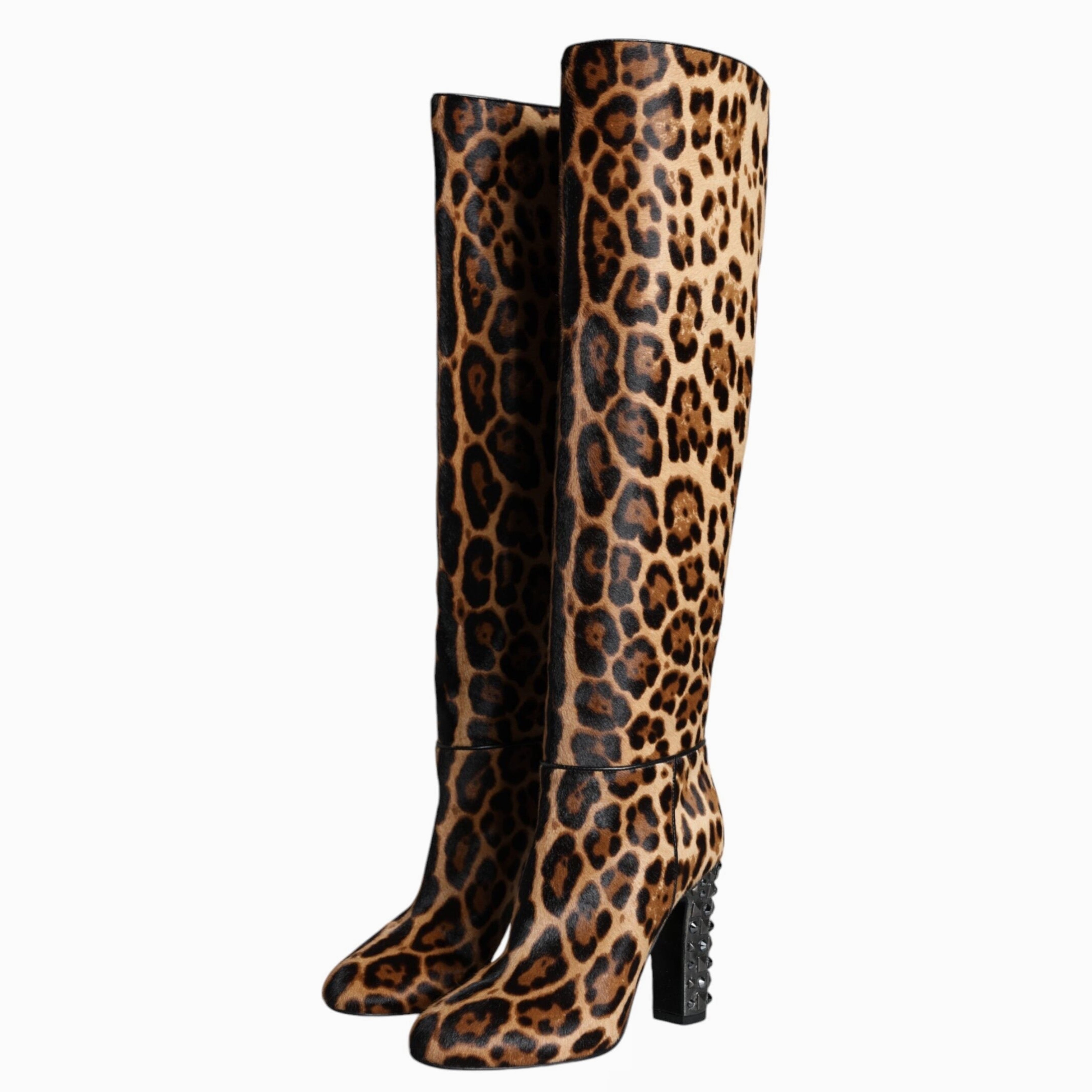 Дамски луксозни високи леопардови ботуши Dolce & Gabbana Women’s Beige Black Leopard Knee High Boots