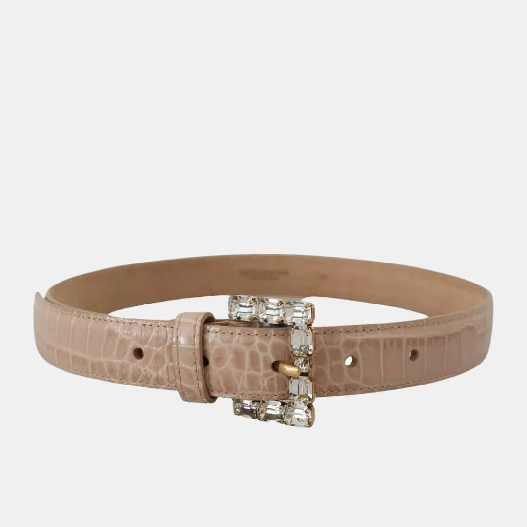 Дамски бежов колан Dolce & Gabbana
Beige Leather Crystal Buckle Women Belt