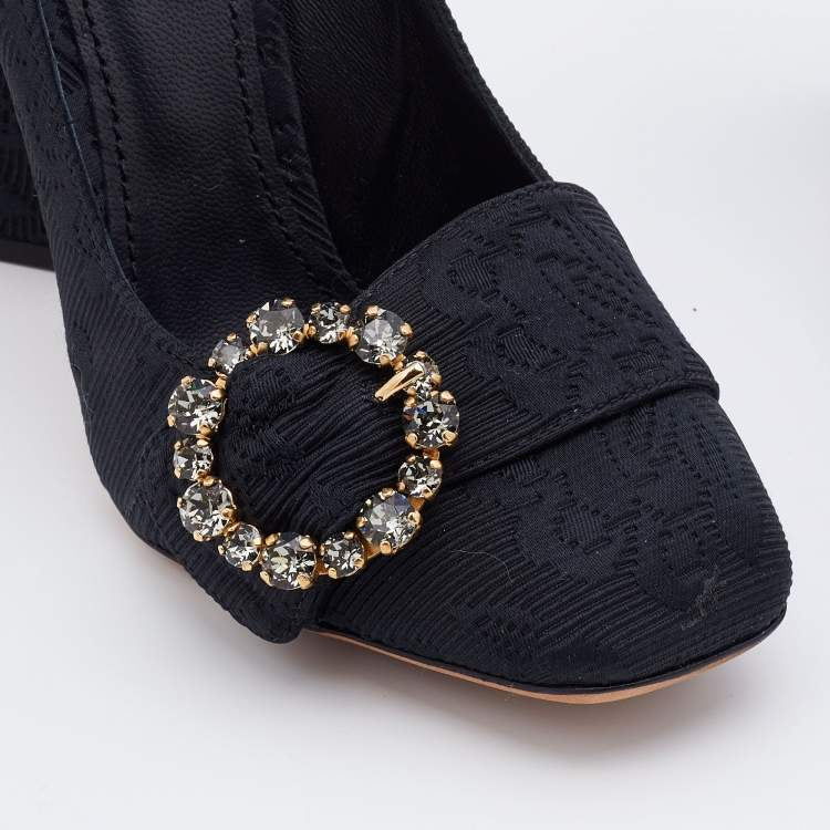 Дамски луксозни обувки на висок ток Dolce & Gabbana Black Brocade Crystals Heels Pumps в черно