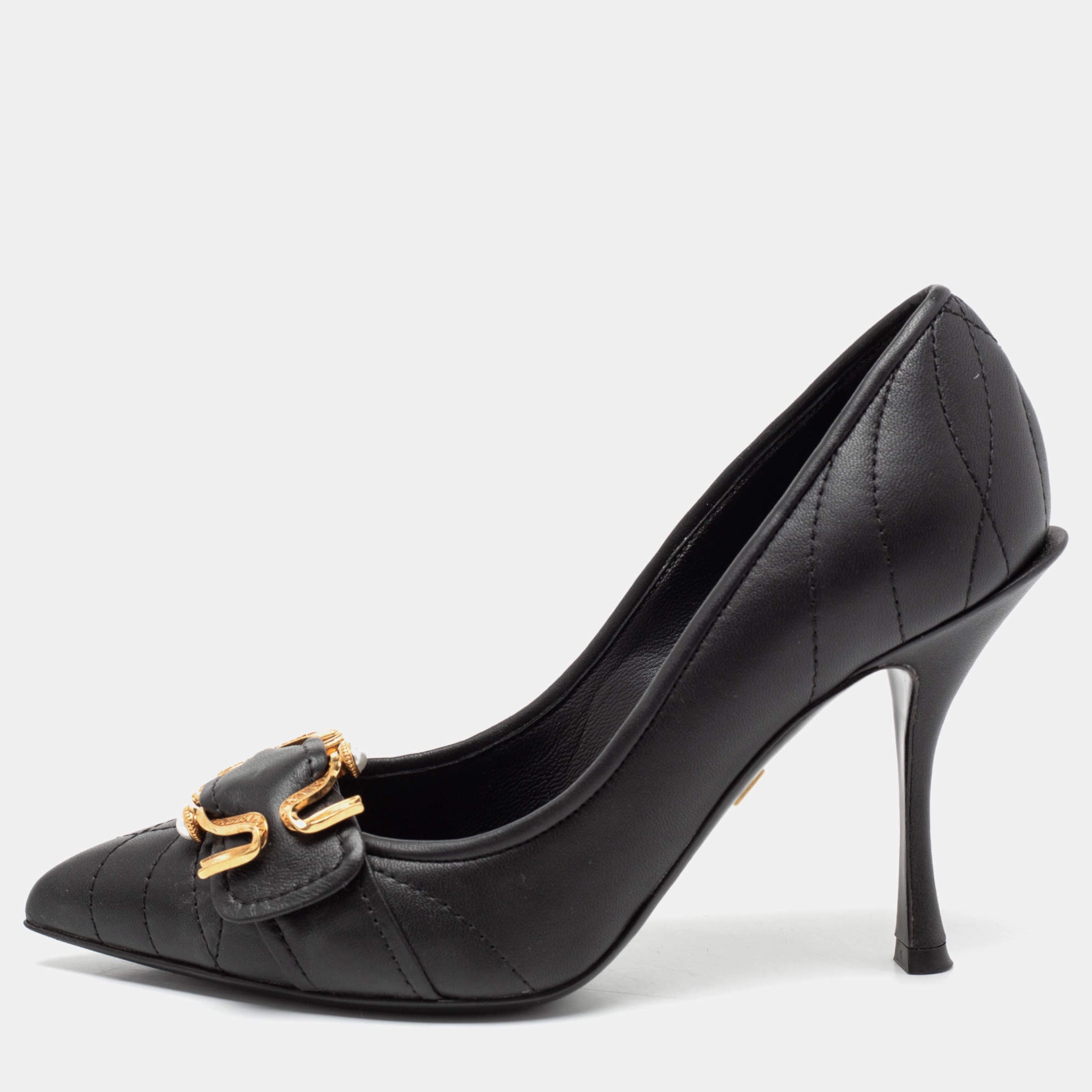 Луксозни дамски обувки на висок ток Dolce & Gabbana Women’s Black Devotion Leather Heels Pumps