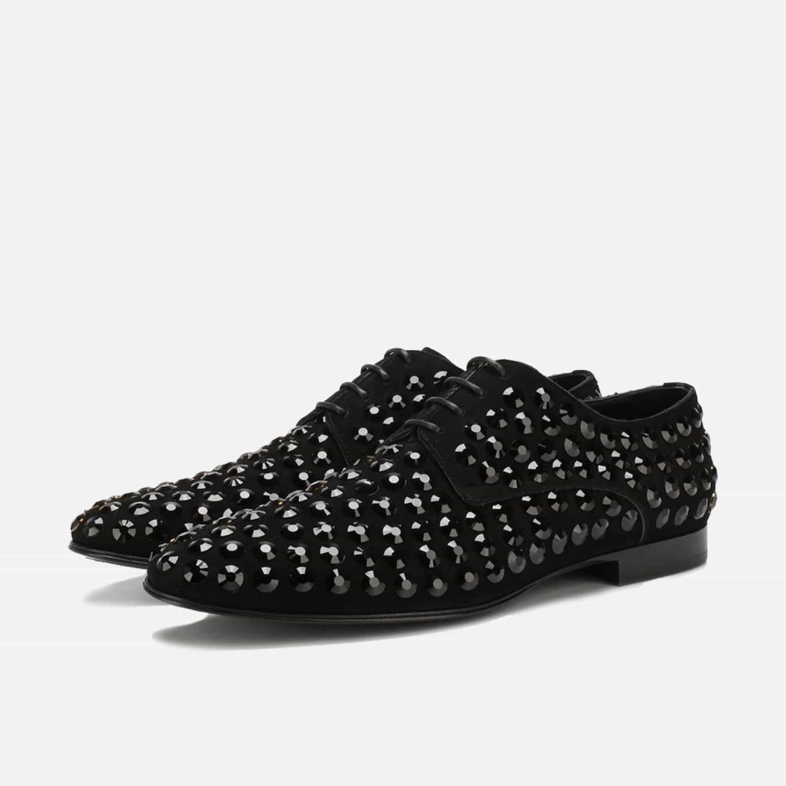 Dolce & Gabbana Positano Embellished Rhinestone Men Derby Shoes A10429 AK526 MV7360 Lateral View
