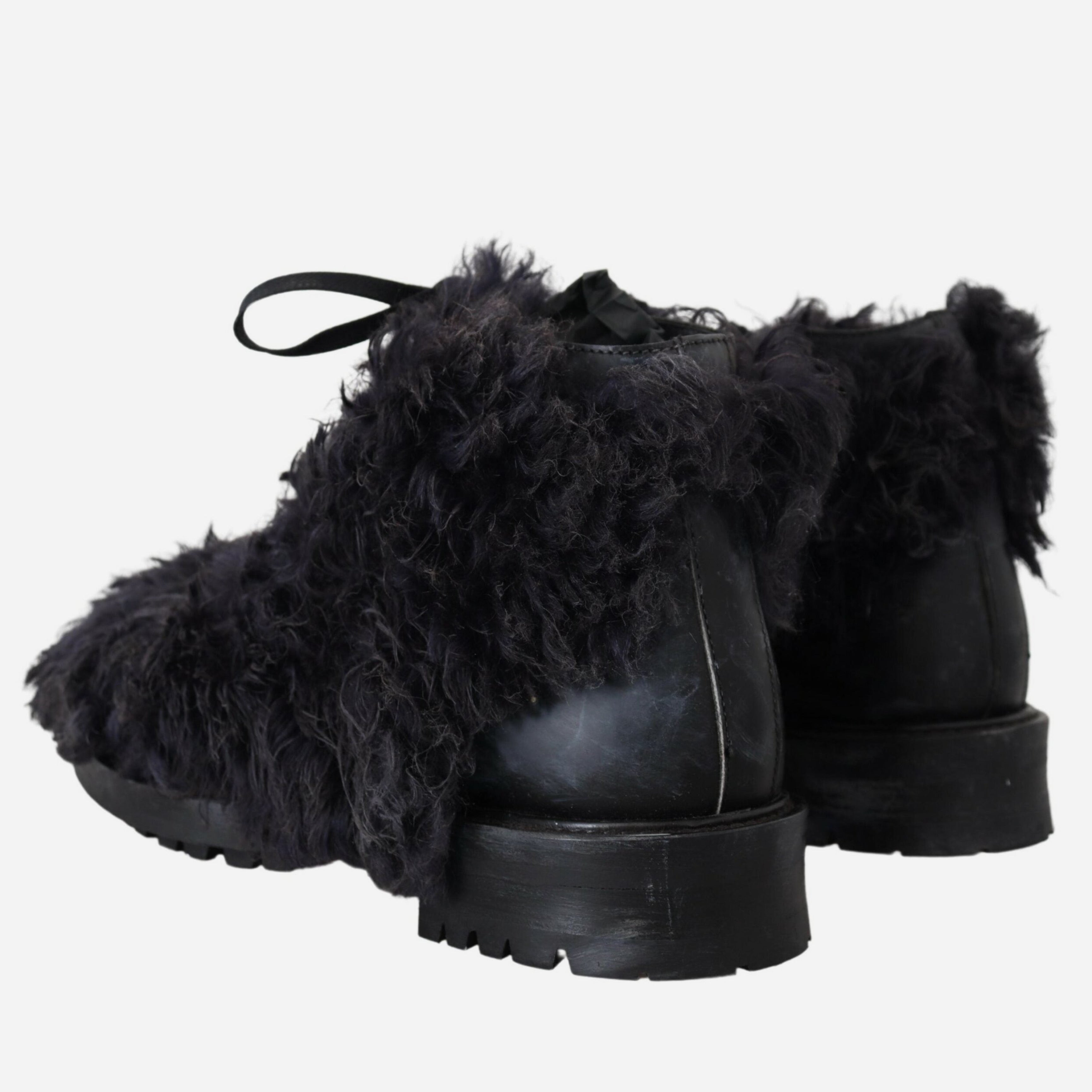 Мъжки луксозни боти от естествена кожа и козина Dolce & Gabbana Men’s Black Shearling Ankle Boots