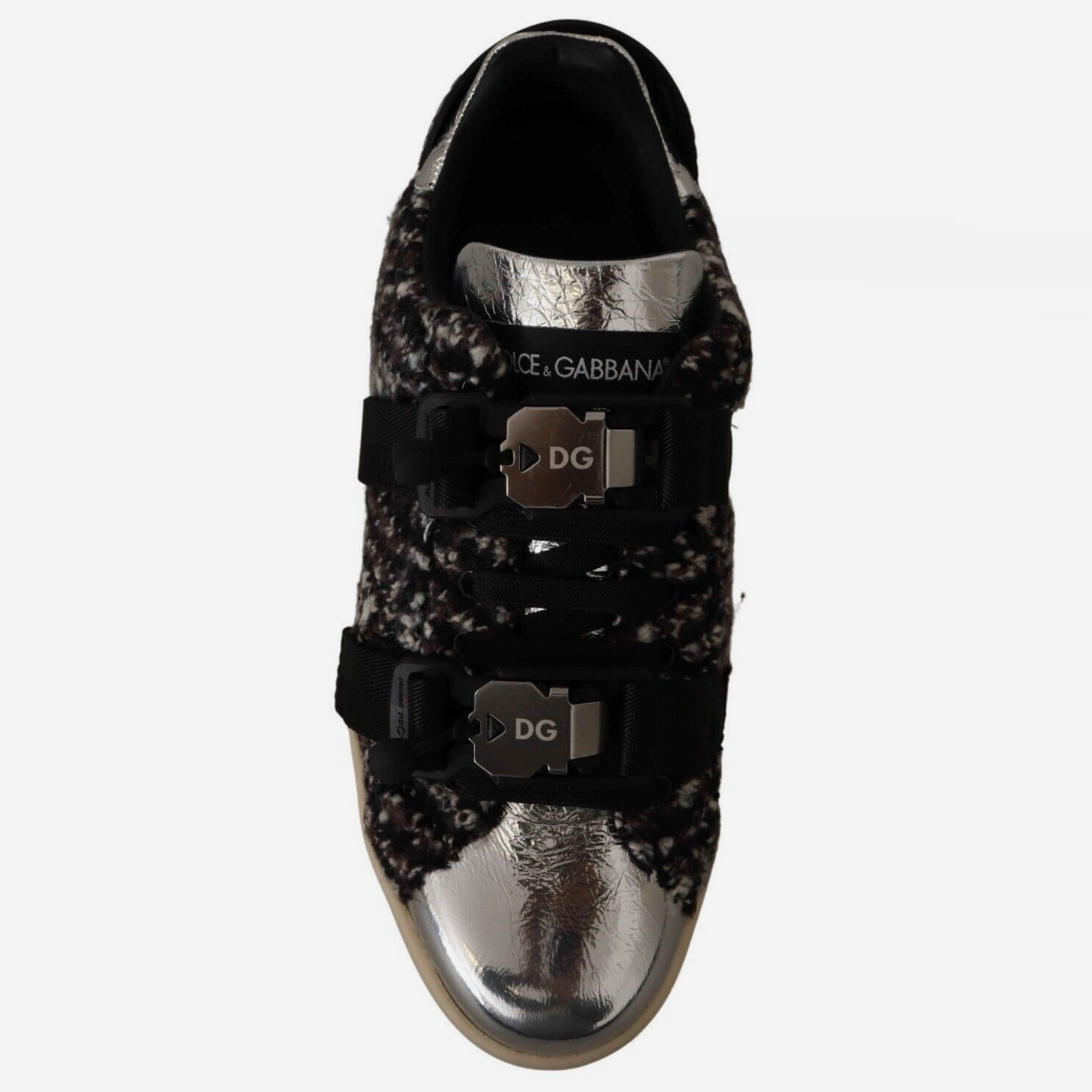 Мъжки луксозни кецове с вълна Dolce & Gabbana Men’s Silver Elegance Leather and Wool Sneakers