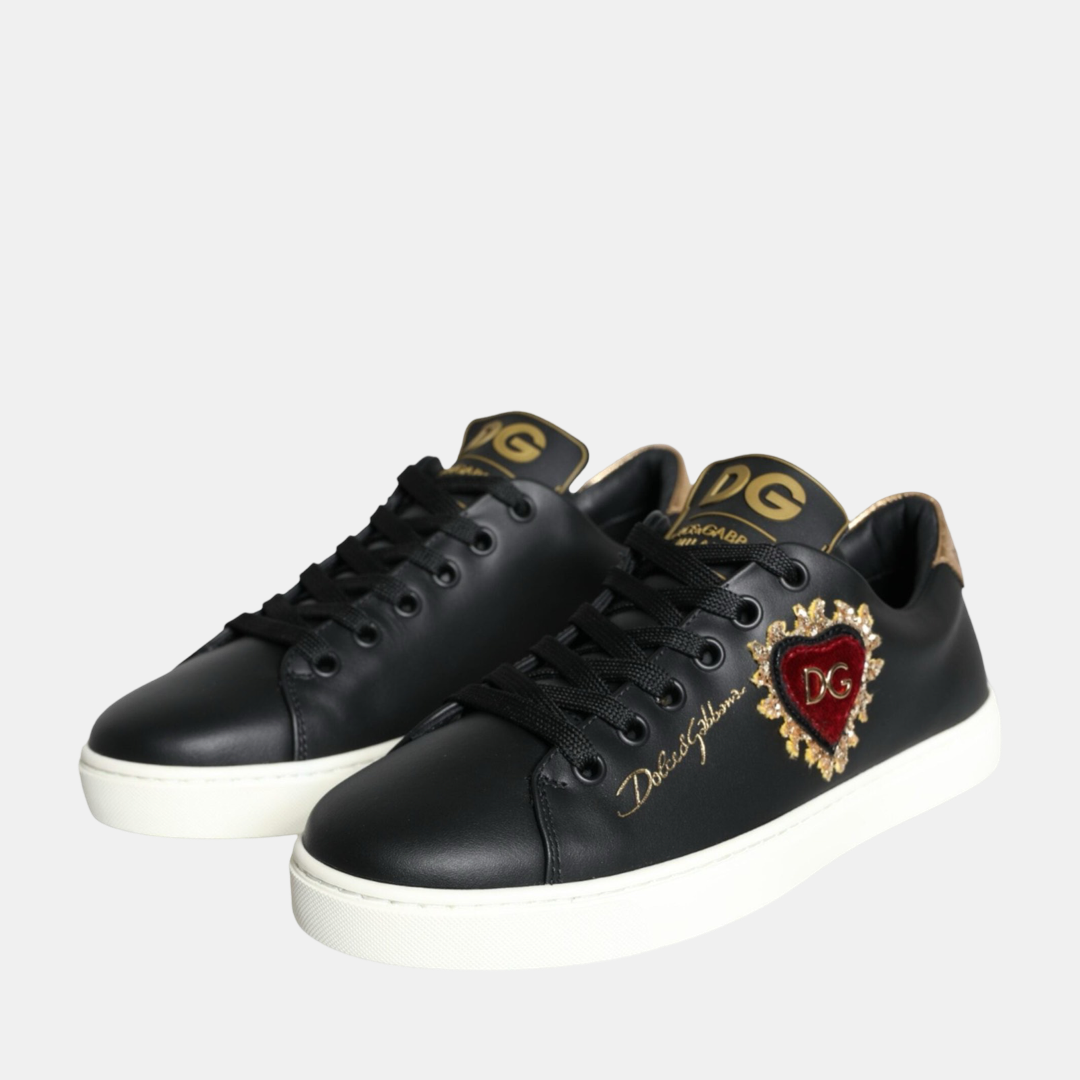 Дамски черни кецове Dolce & Gabbana Black Portofino Sacred Heart Sneakers