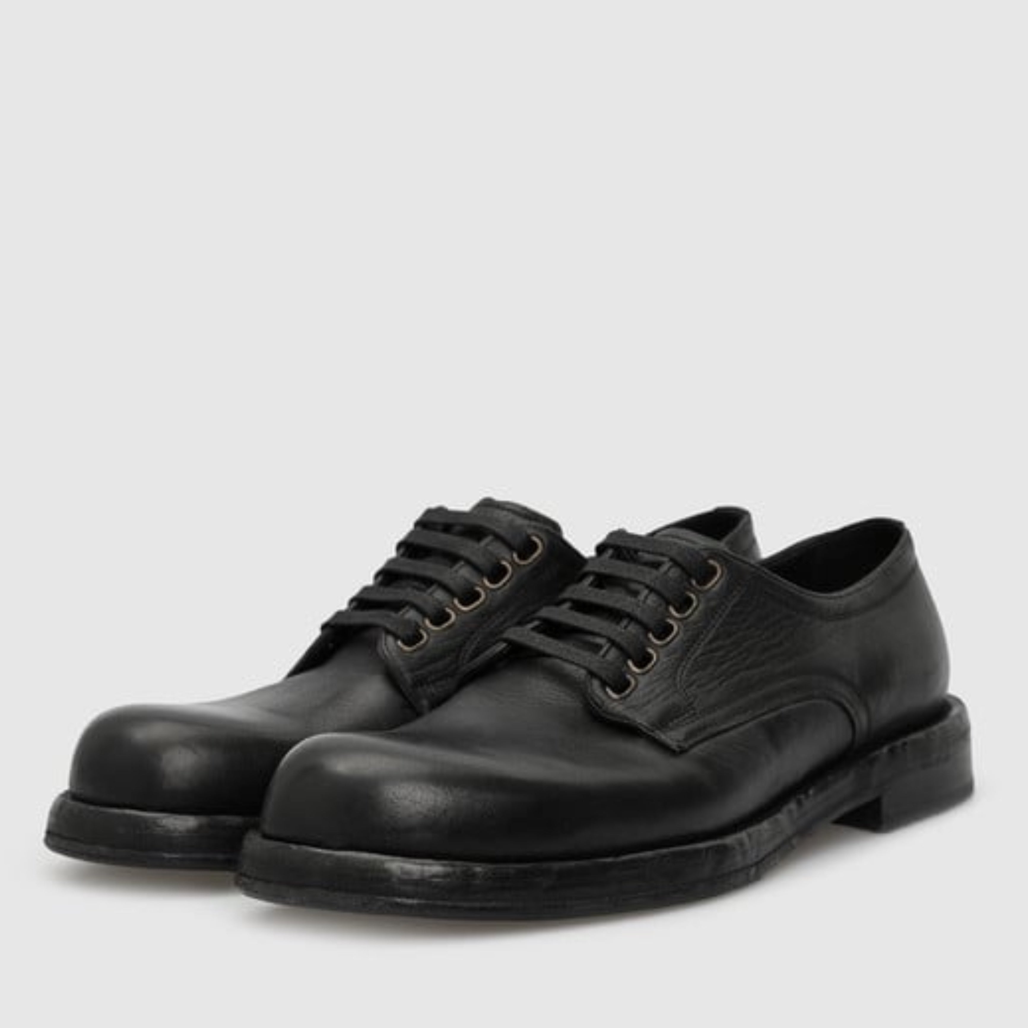 Мъжки луксозни дерби обувки от естествена конска кожа Dolce & Gabbana Men’s Black Horse Leather Derby Flat Shoes в черно