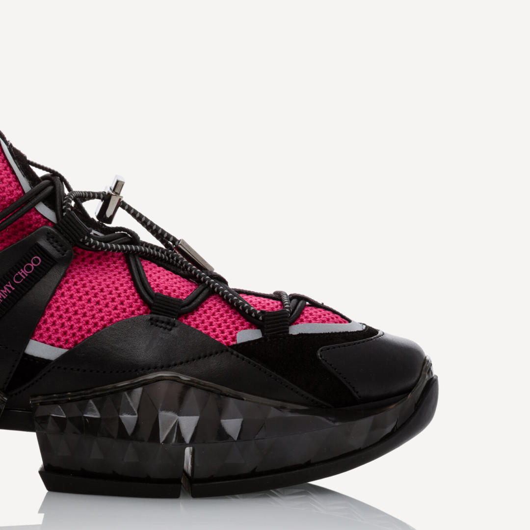 Дамски черно розови маратонки Jimmy Choo Diamond Trail Black Pink Leather Mesh Women Sneakers