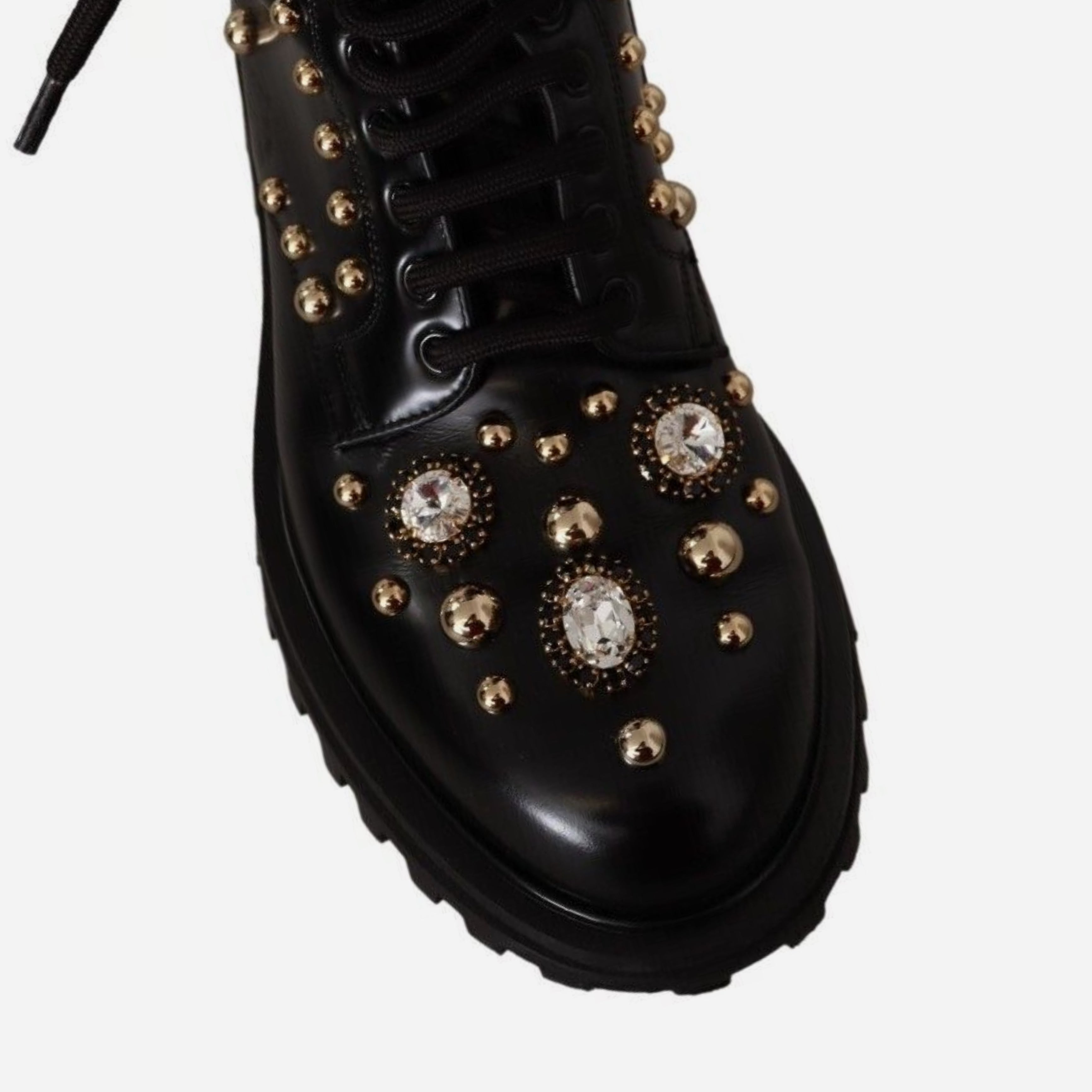 Мъжки луксозни боти Dolce & Gabbana Black Crystal-Studded Formal Ankle Boots