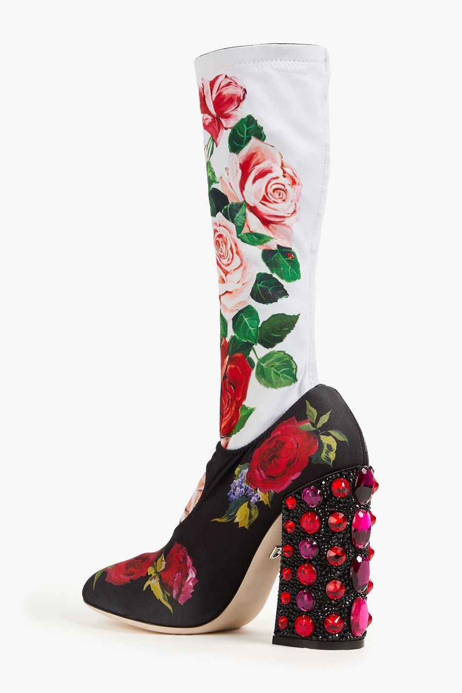 Дамски обувки ботуши на висок ток с висок чорап от плат и кристали DOLCE & GABBANA Women’s Floral Embellished Socks Boots