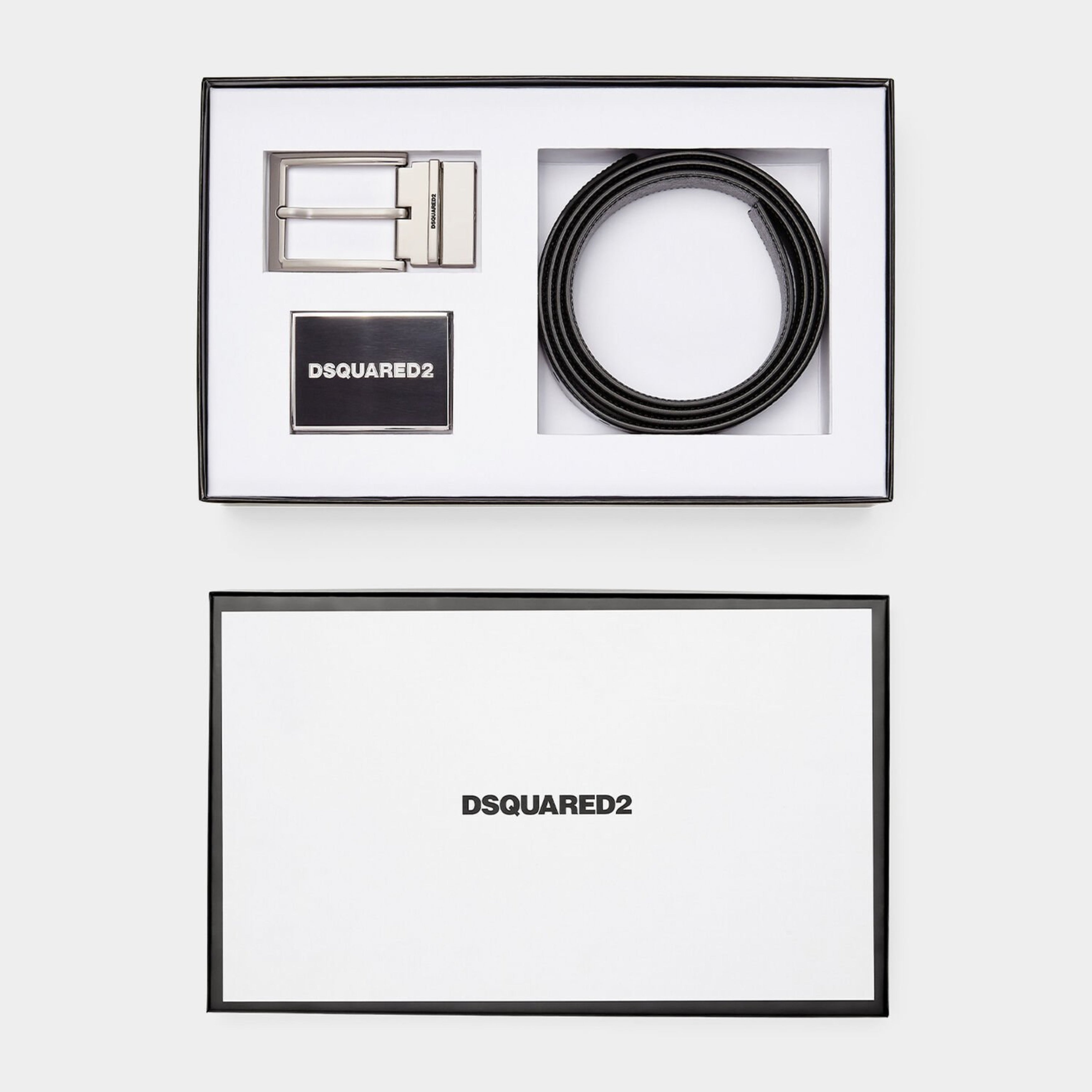 Подаръчен комплект колан с 2 катарами Men’s luxury gift box 2 buckles belt Dsquared2 GBM000212900001M1510UN Black