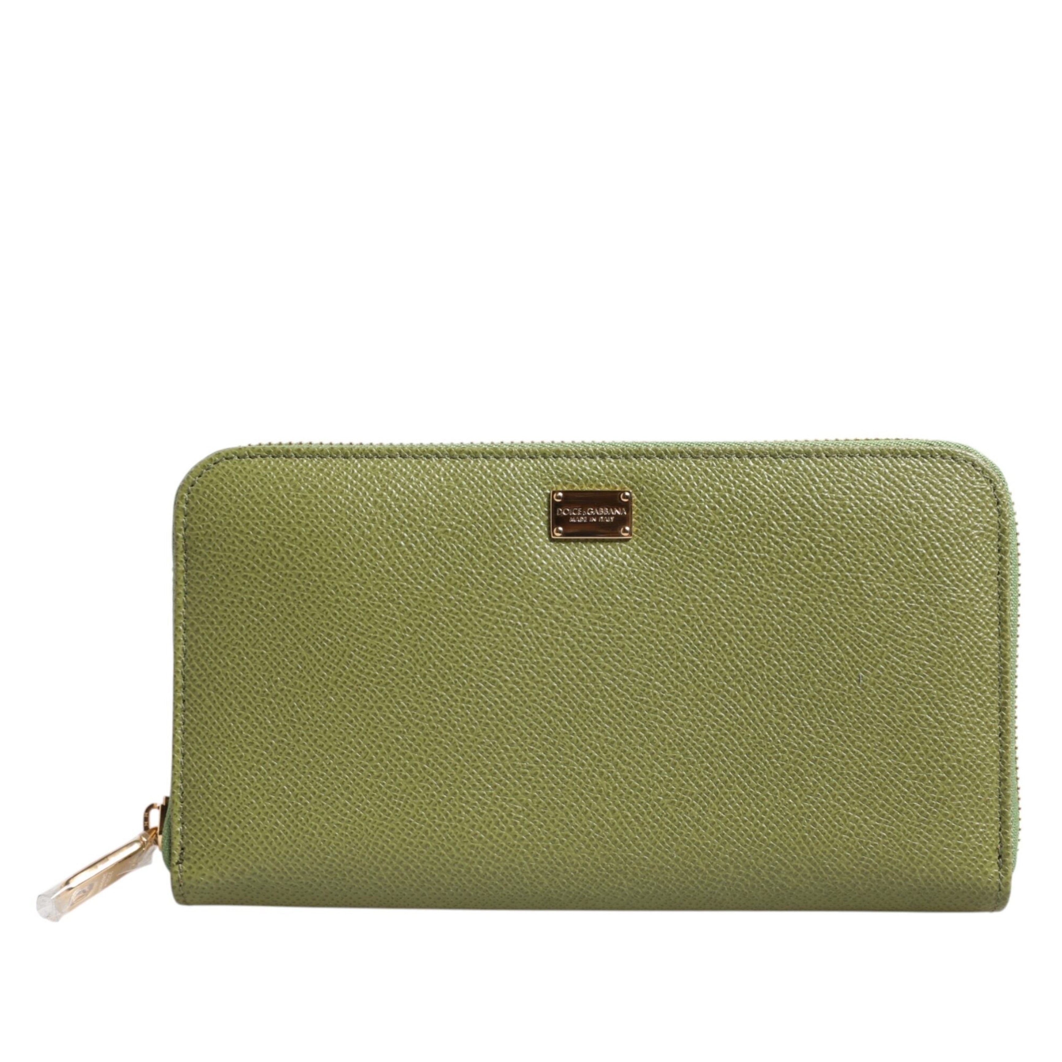 Дамско клъч портмоне от естествена кожа Women’s clutch wallet DOLCE & GABBANA BI0473 B5372 8H530 Olive green front view