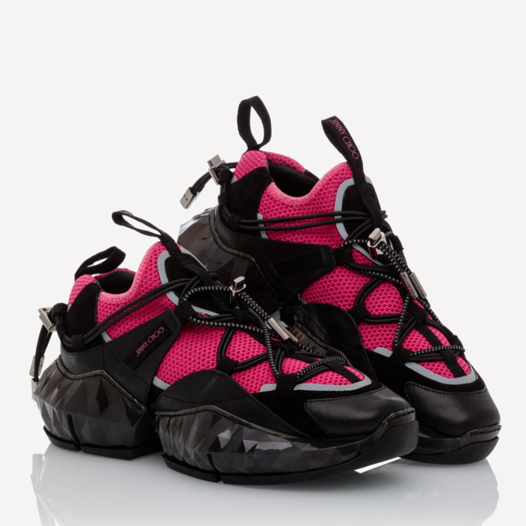 Дамски черно розови маратонки Jimmy Choo Diamond Trail Black Pink Leather Mesh Women Sneakers