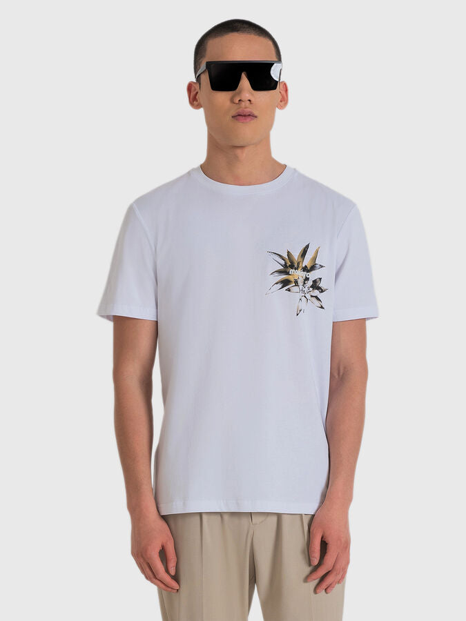 Мъжка бяла тениска Antony Morato MMKS02402-FA100144 с флорални мотиви