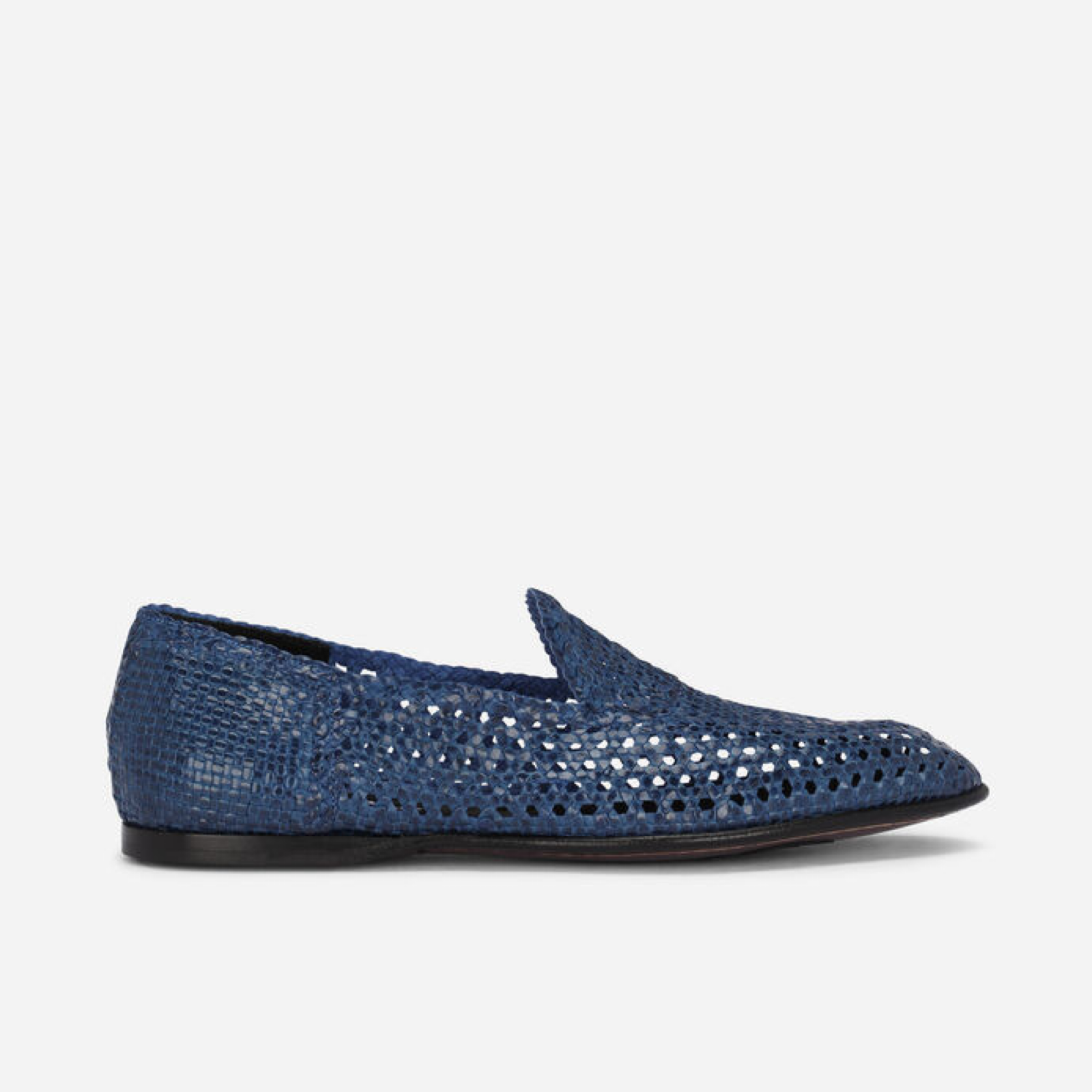 Мъжки мокасини Dolce & Gabbana Blue Woven Leather Men Loafers Lateral View