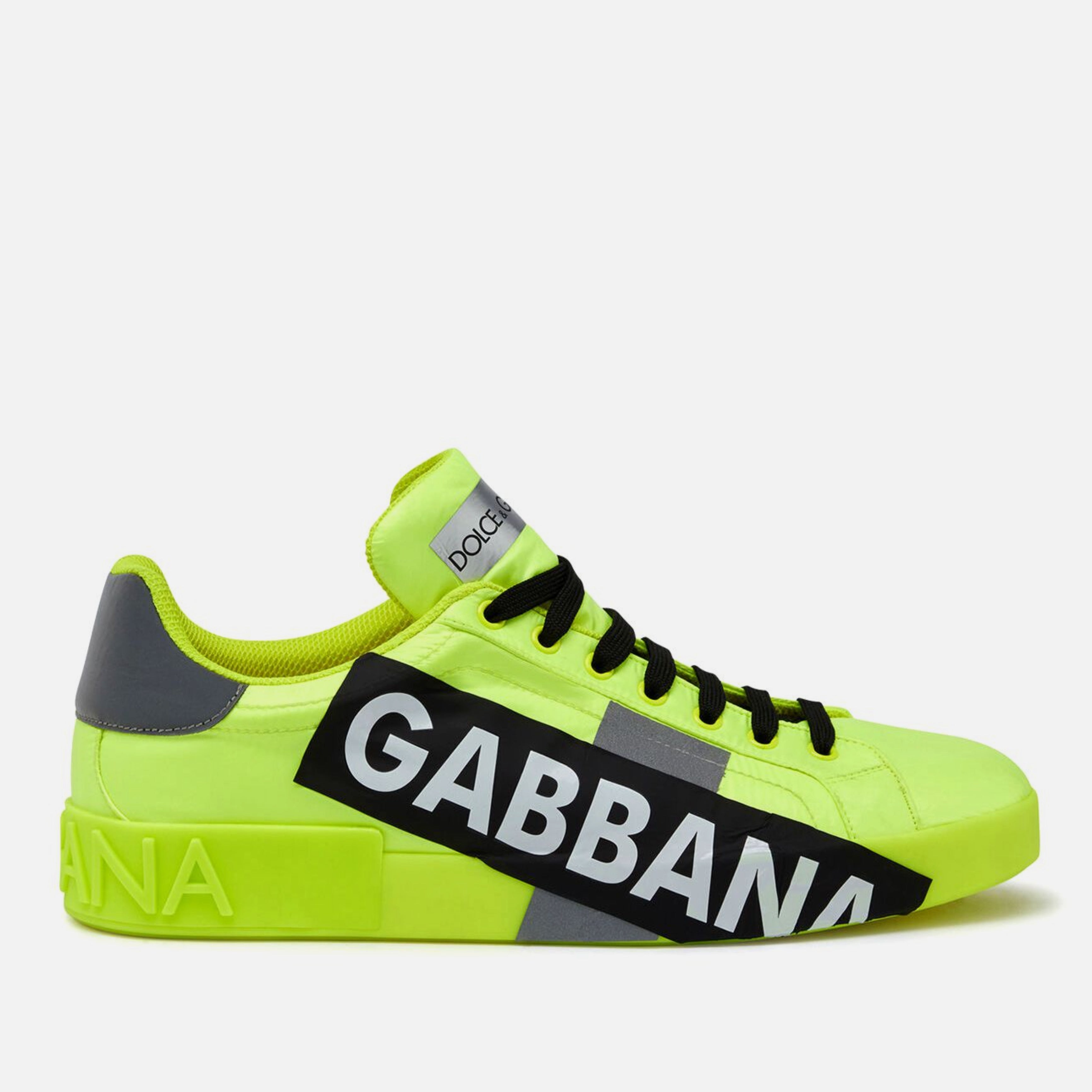 Мъжки луксозни кецове в електриково зелено и жълто Dolce & Gabbana Men’s Neon Yellow/Green Logo Tape Low Top Sneakers