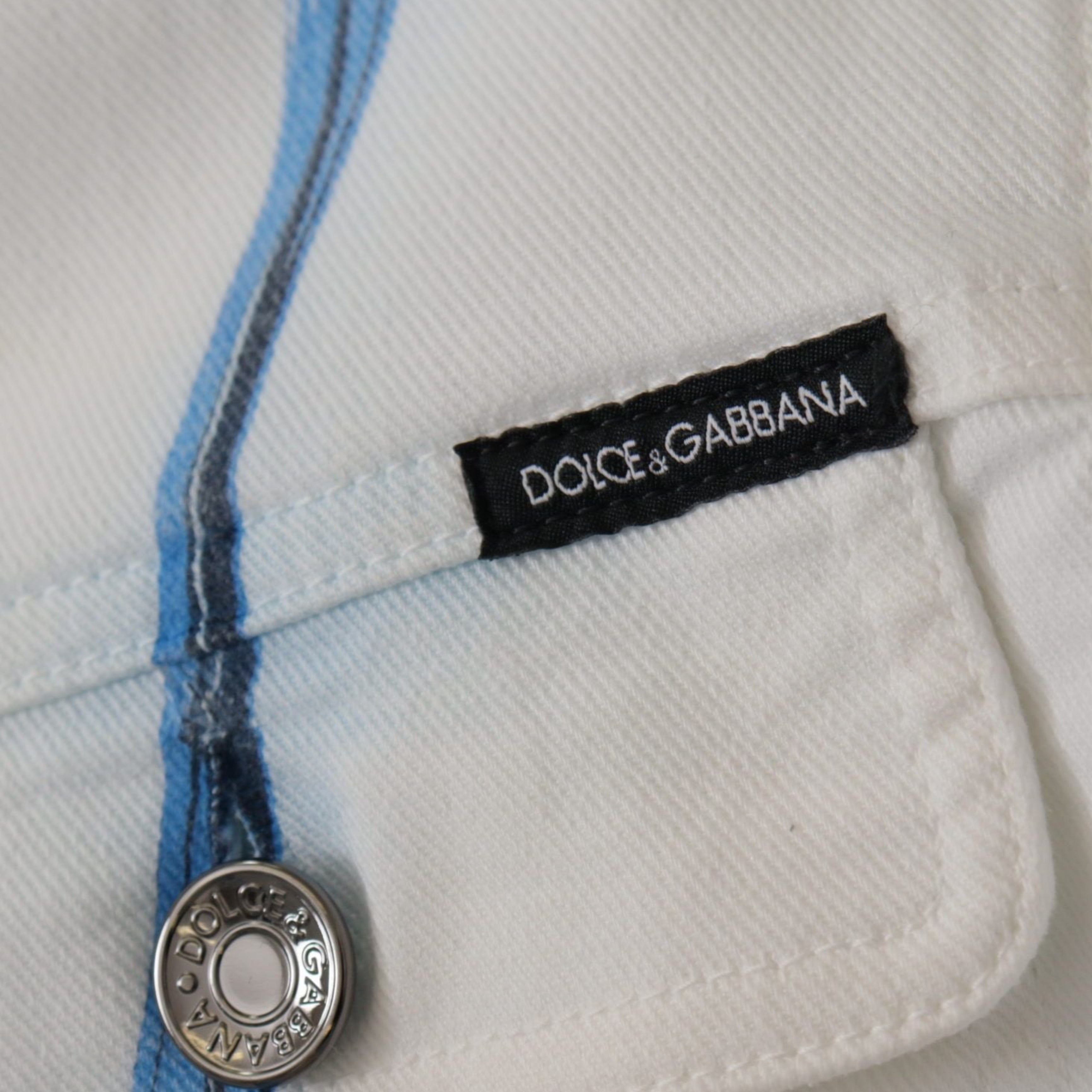 Мъжко луксозно бяло дънково яке Dolce & Gabbana Luxury White Denim Jacket with Embroidery