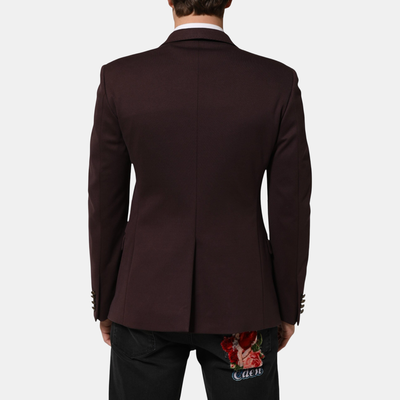 Dolce & Gabbana Maroon Cotton 2 Buttons Men Blazer Back View