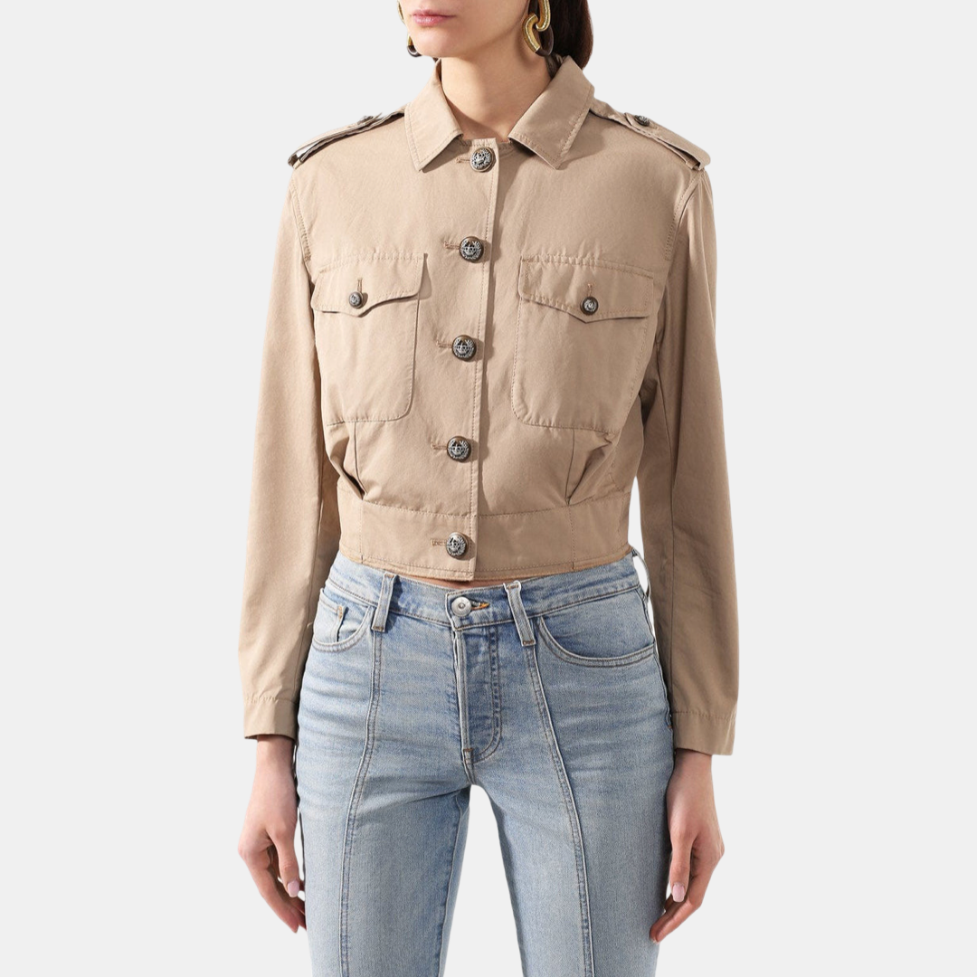 Дамско бежово късо яке DOLCE & GABBANA Buttoned Cropped Women Jacket