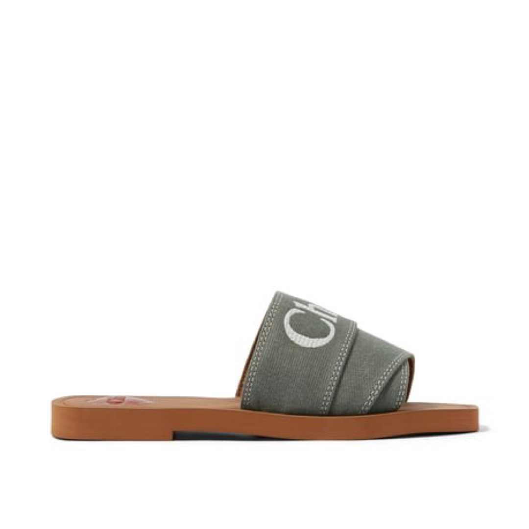 Дамски сандали Chloé Elegant Forest Green Cotton Slides