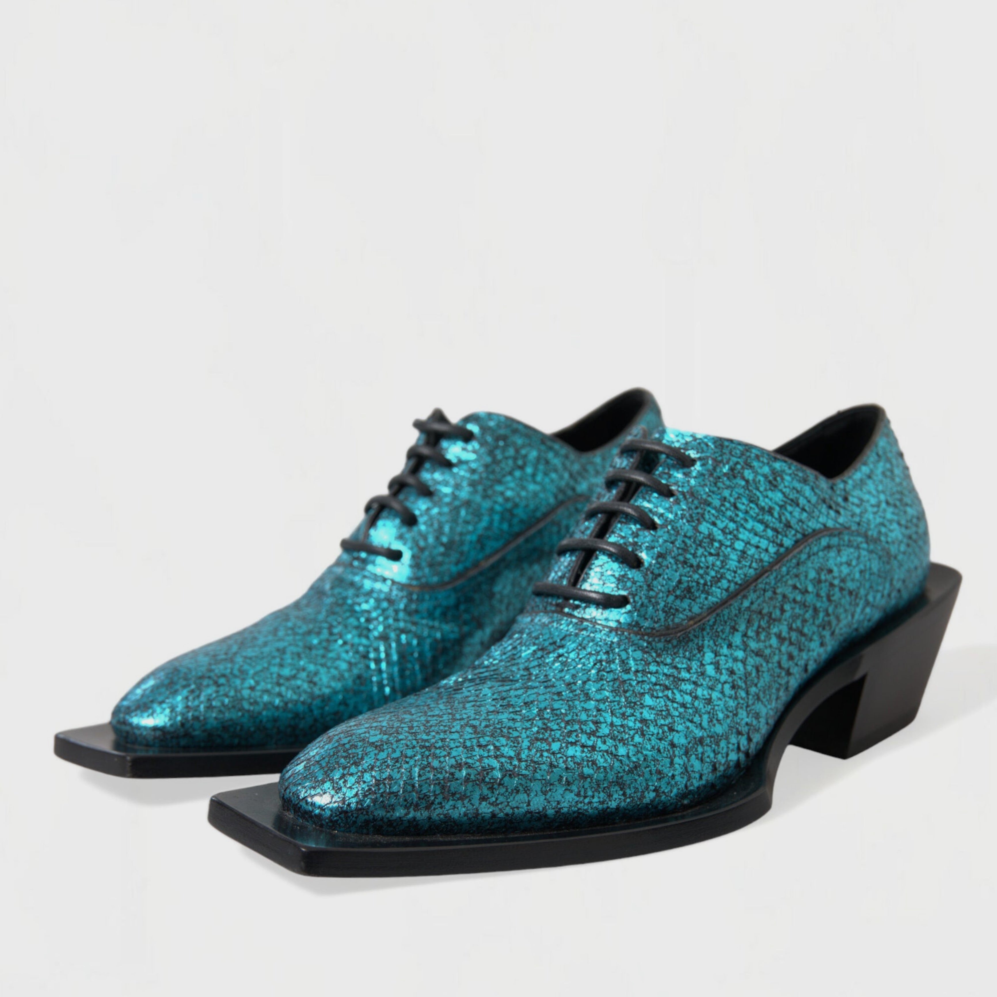 Мъжки луксозни обувки на ток в морско синьо DOLCE & GABBANA Men’s Luxury Aquamarine Formal Derby Block Heels Shoes