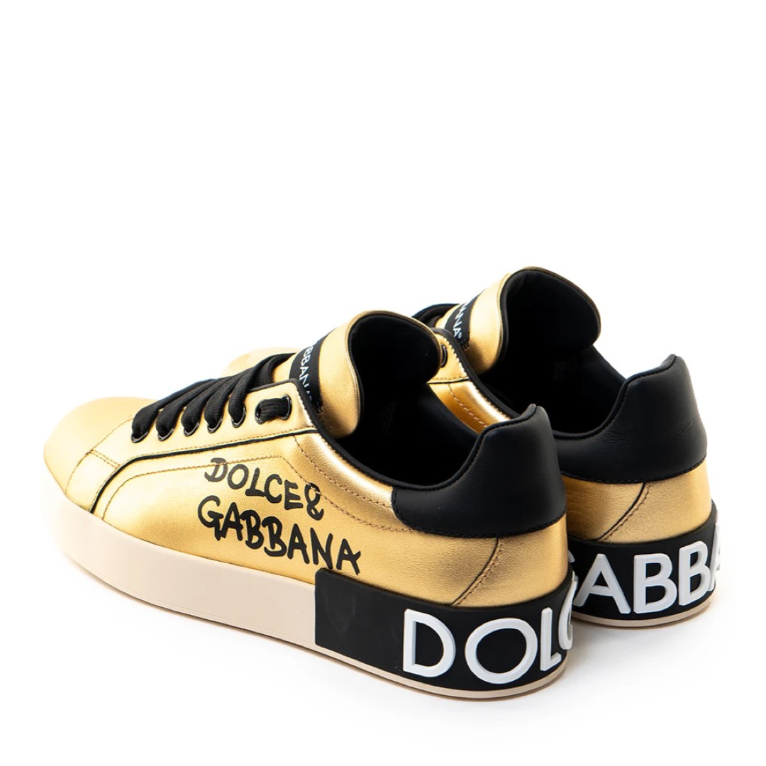 Дамски кецове Dolce & Gabbana Gold Portofino Calf Leather Sneakers Women Shoes