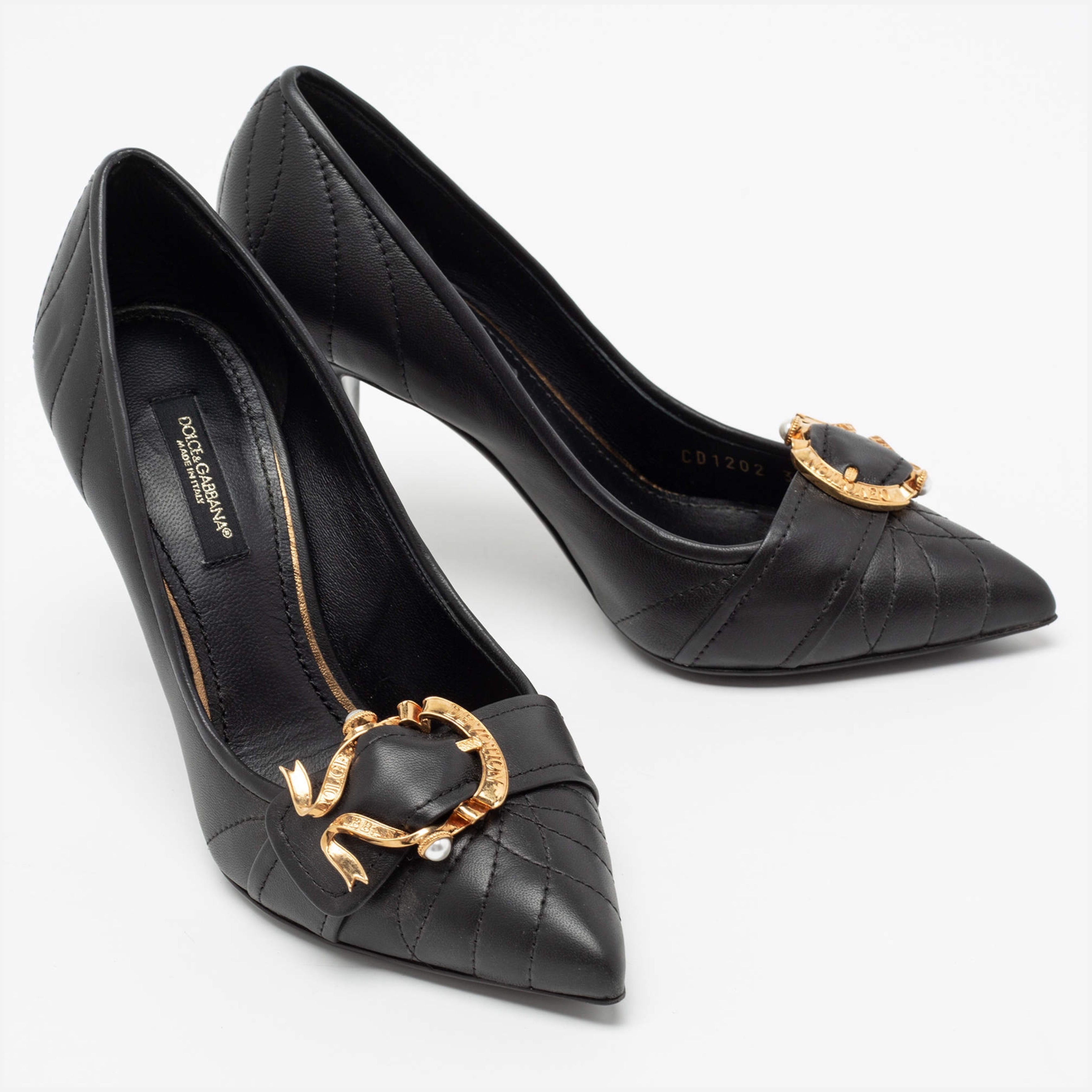 Луксозни дамски обувки на висок ток Dolce & Gabbana Women’s Black Devotion Leather Heels Pumps