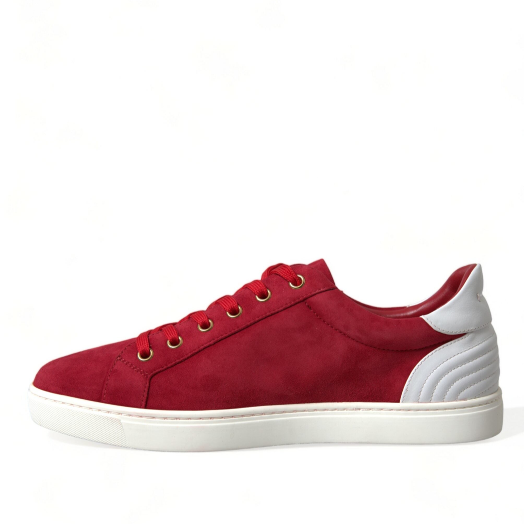 Мъжки червено бели кецове Dolce & Gabbana Elegant Red & White Leather Sneakers