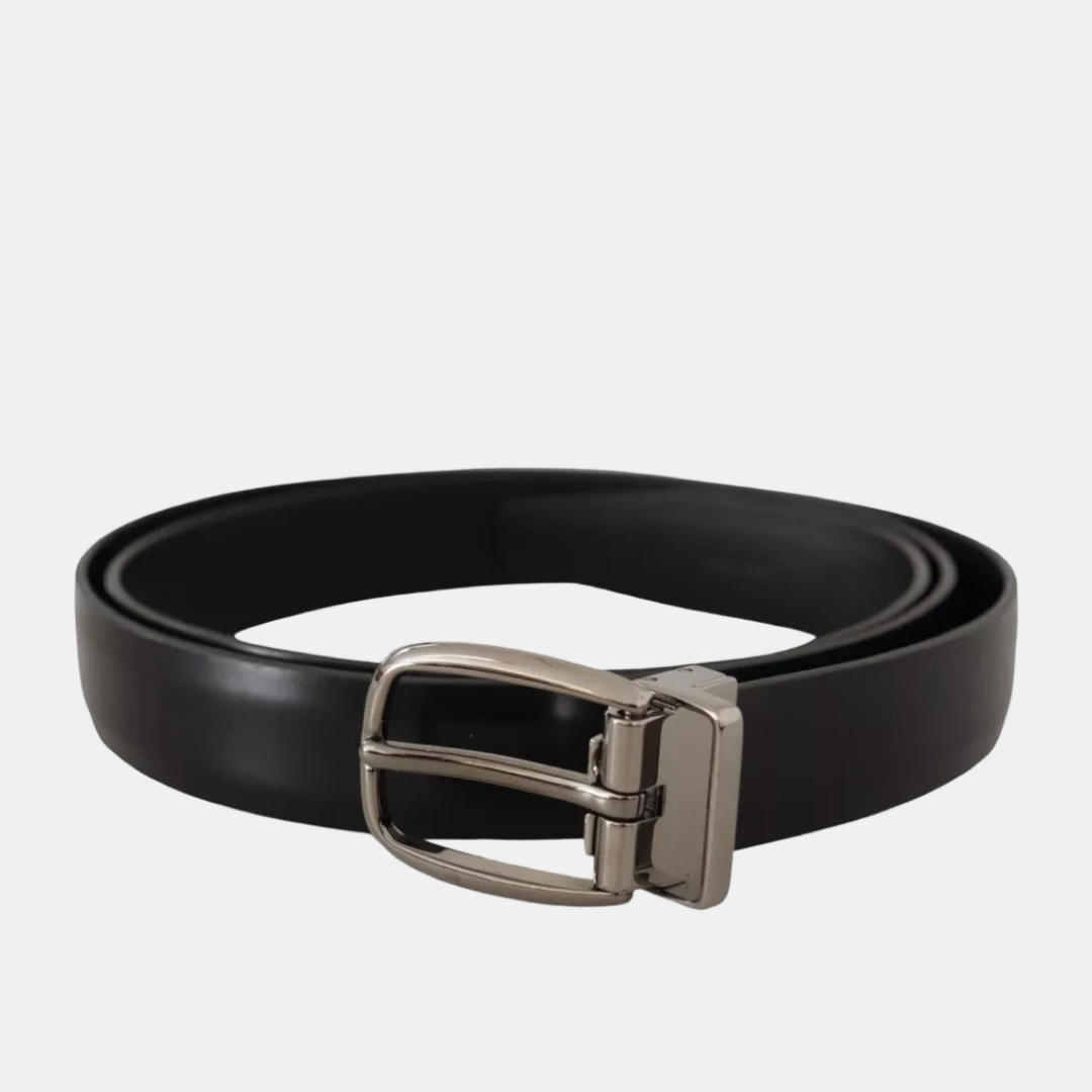 Dolce & Gabbana Classic Leather Chrome Metal Men Buckle Belt