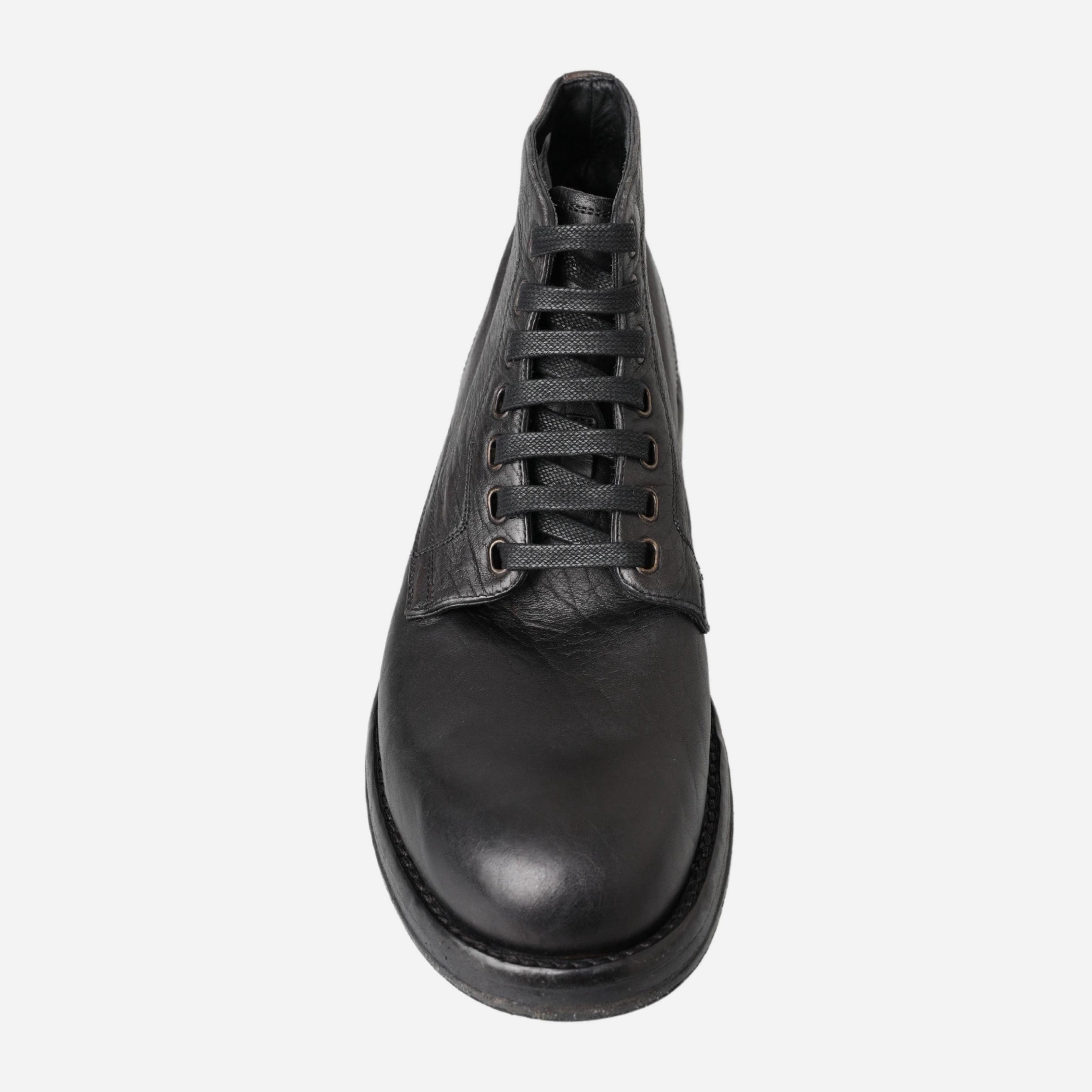 Мъжки черни луксозни боти кубинки от естествена кожа с Vibram подметка Dolce & Gabbana Men’s Equisite Black Lace-Up Leather Ankle Boots