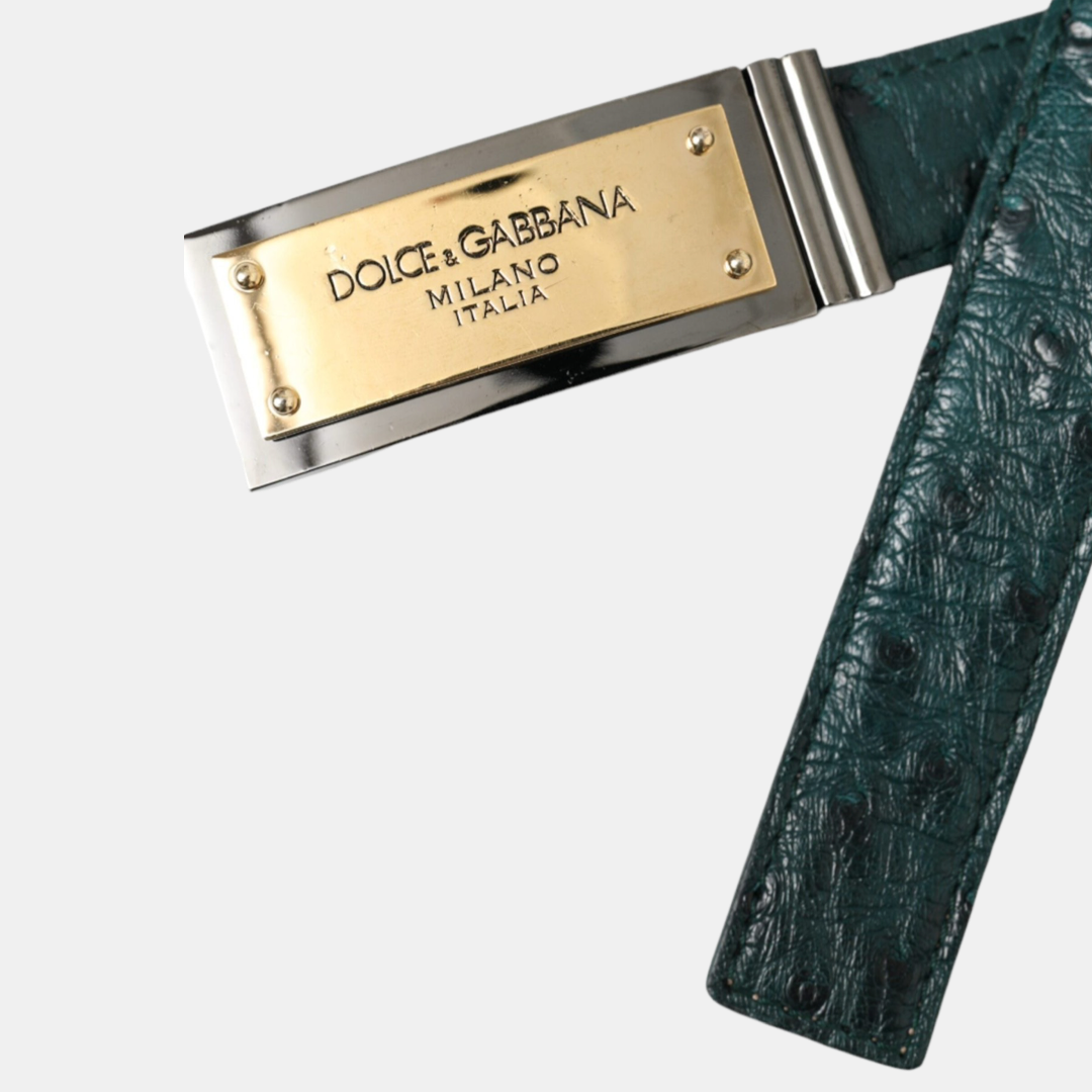 Дамски зелен колан DOLCE & GABBANA Gold Logo Engraved Buckle Belt