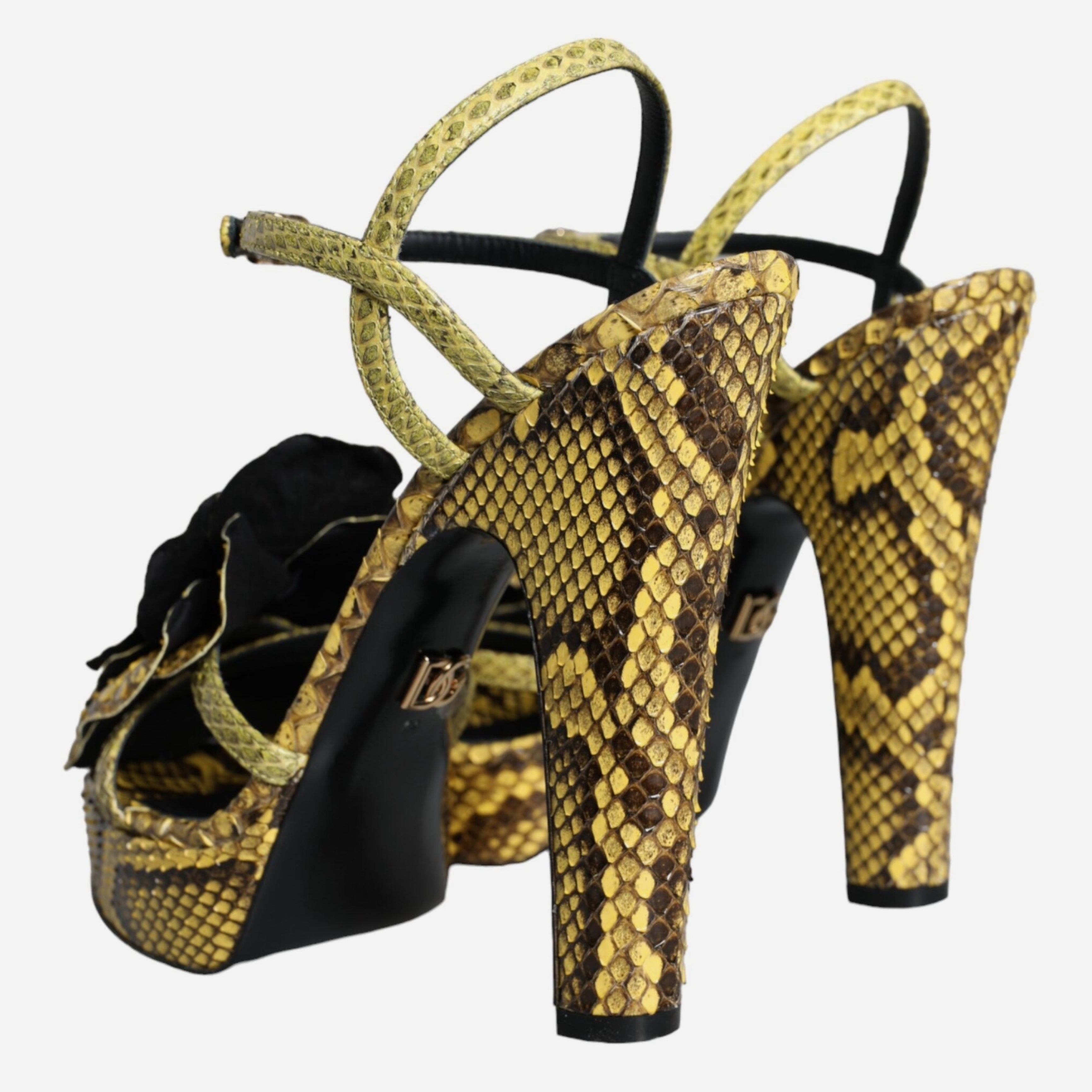 Дамаки луксозни сандали на висок ток от кожа на питон в жълто DOLCE & GABBANA Women’s Luxury Yellow Python Leather Heels Sandals