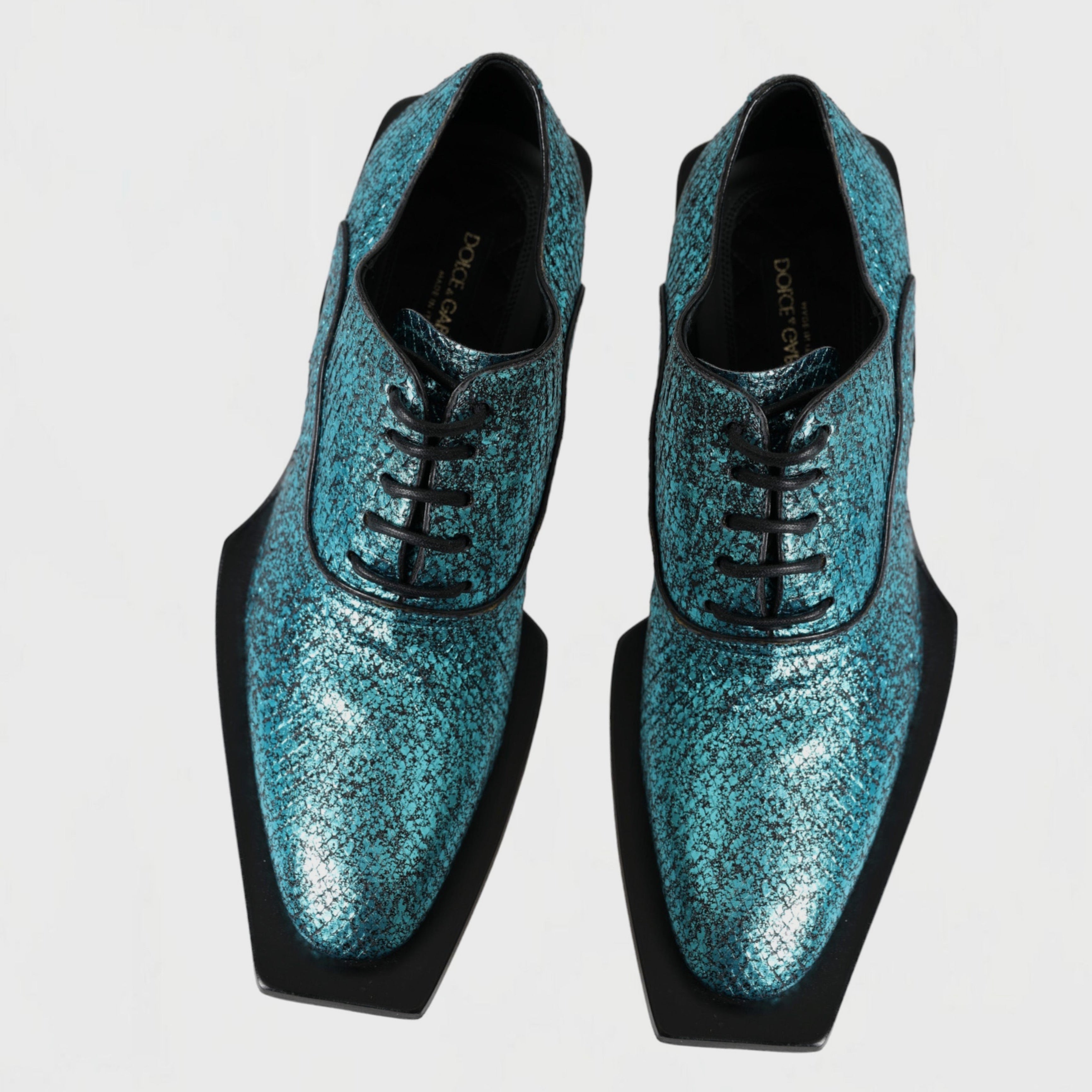 Мъжки луксозни обувки на ток в морско синьо DOLCE & GABBANA Men’s Luxury Aquamarine Formal Derby Block Heels Shoes