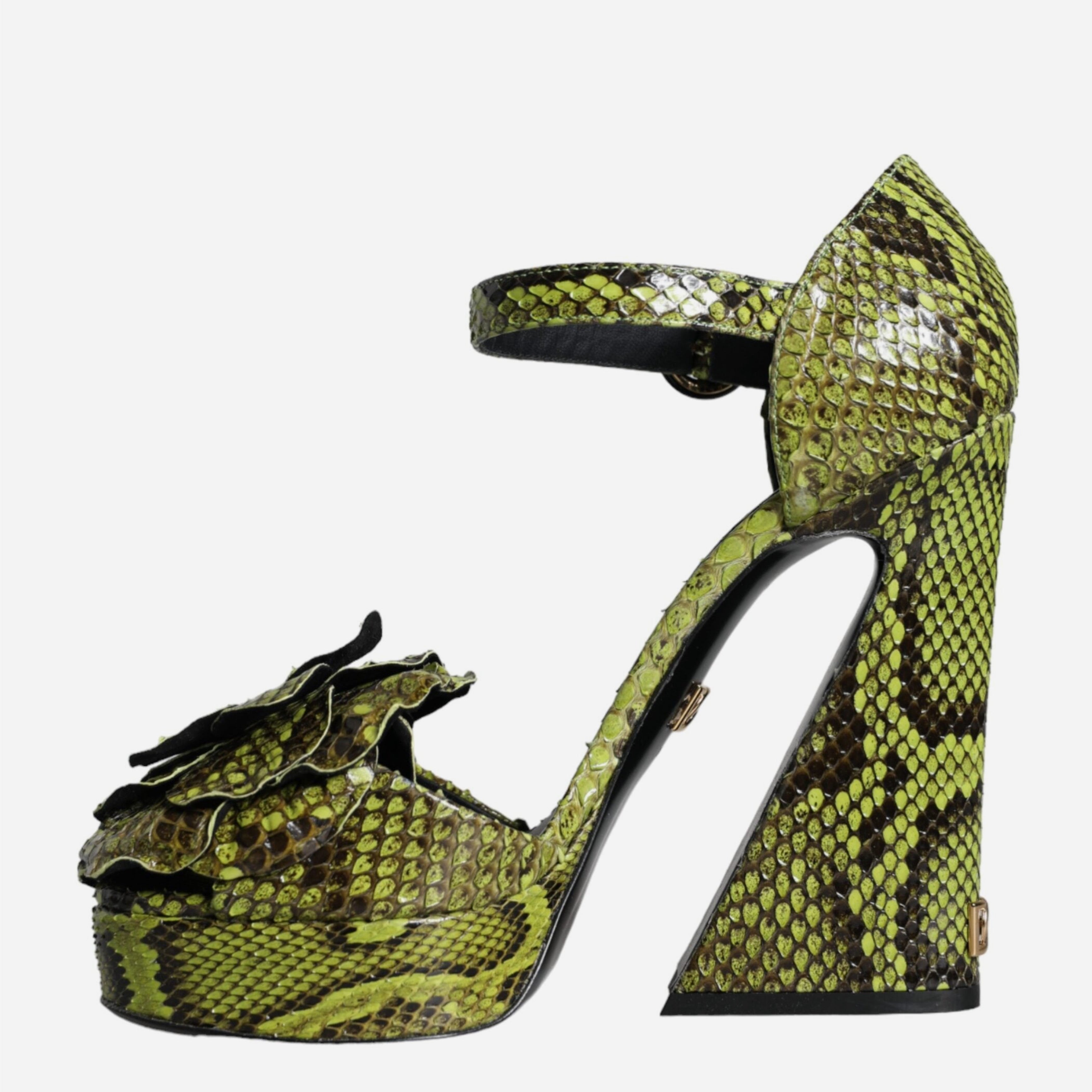 Дамски луксозни зелени сандали от питон DOLCE & GABBANA Women’s Green Python Leather Heels Sandals