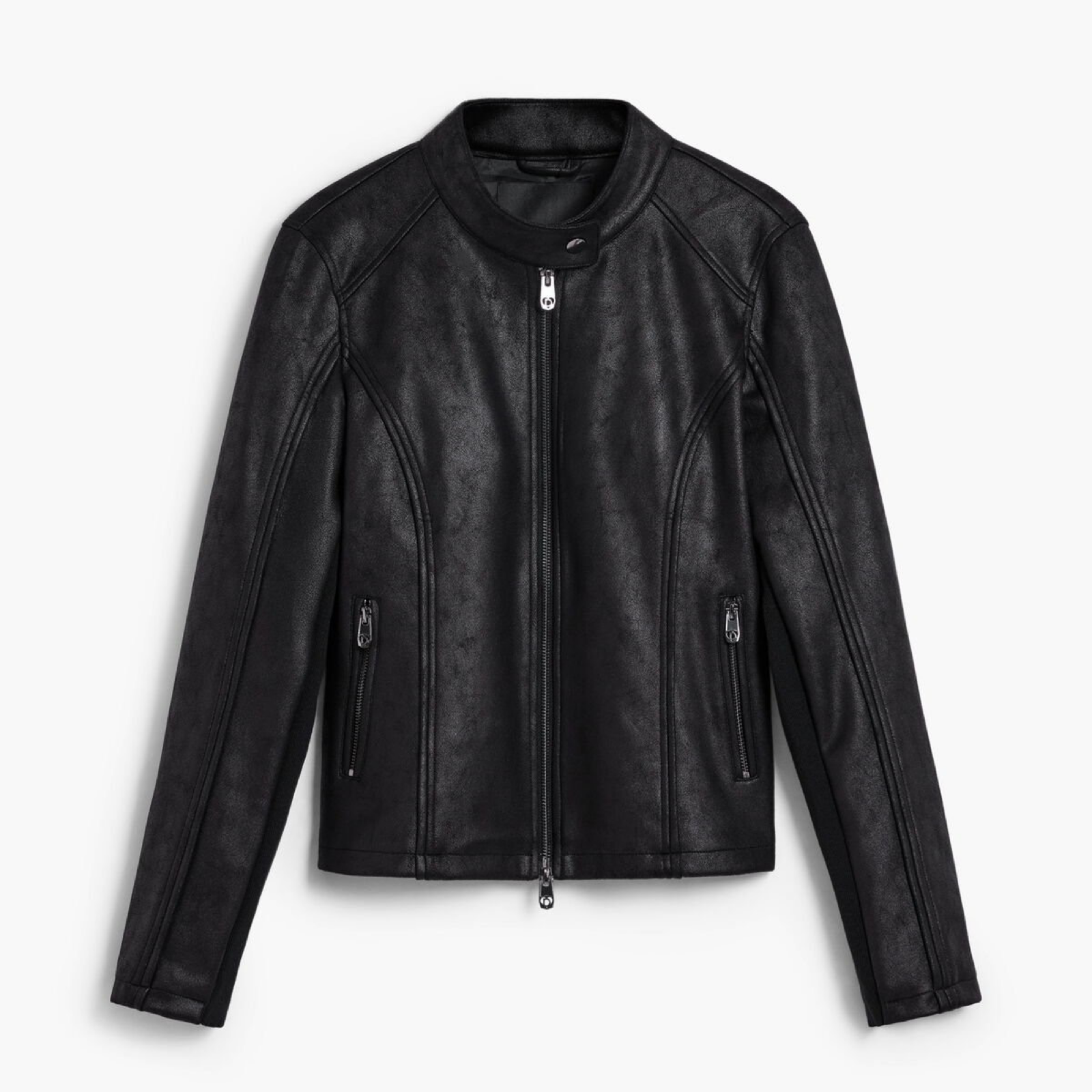 Дамско черно кожено яке Desigual Women Jacket 26SWEW10 2000 Front View