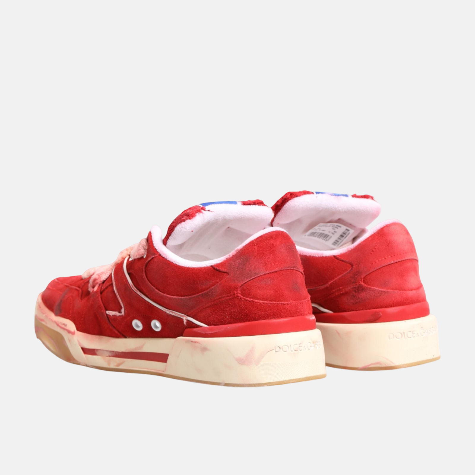 Dolce & Gabbana Red Distressed Suede DG Logo Men Sneakers Heel View