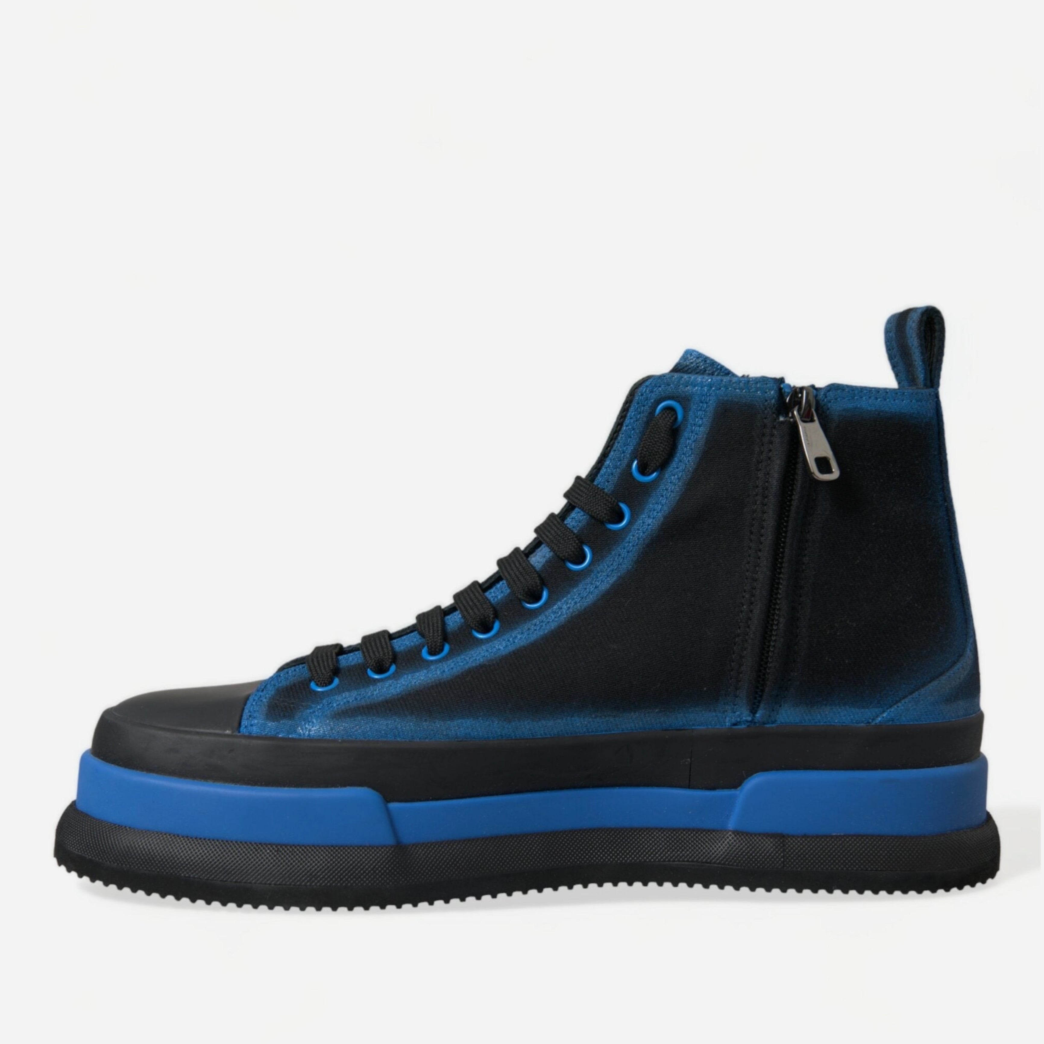 Мъжки високи кецове в черно и синьо Dolce & Gabbana Men’s Elegant High-Top Canvas Sneakers in Black and Blue