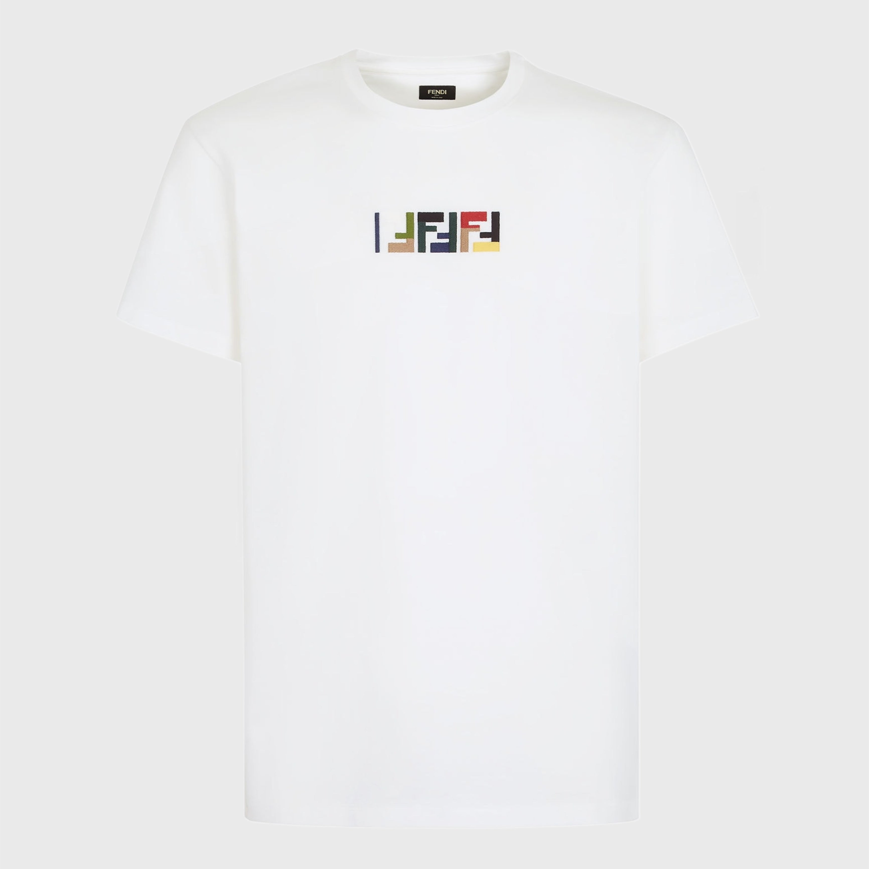 Мъжка луксозна памучна тениска с лого Men’s white cotton t-shirt FENDI FY1319AU1MF0QA0 