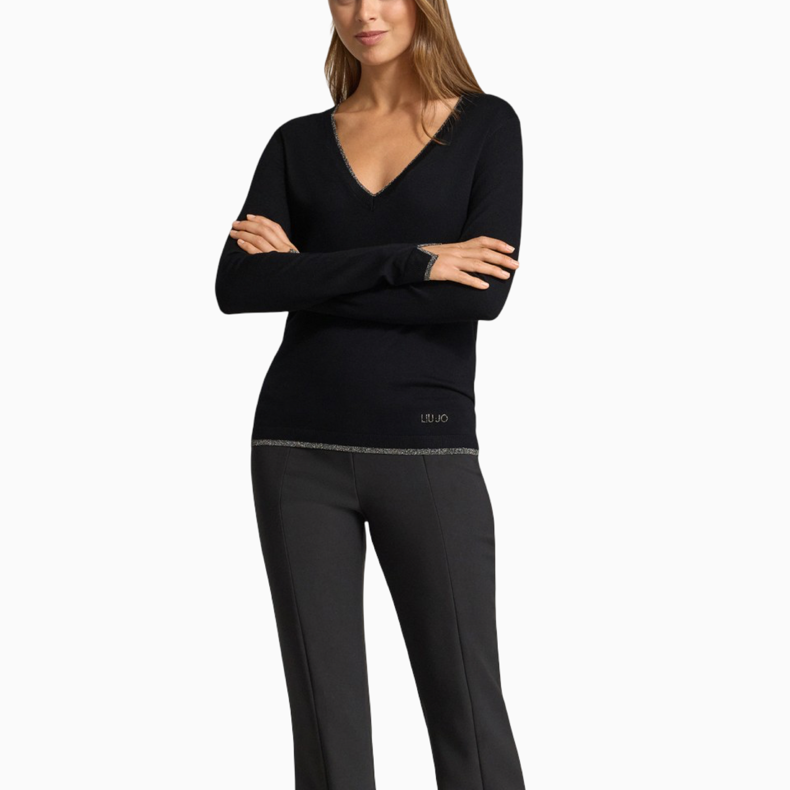 Дамски черен пуловер Liu Jo Women Sweater WXX053MS49I Front View