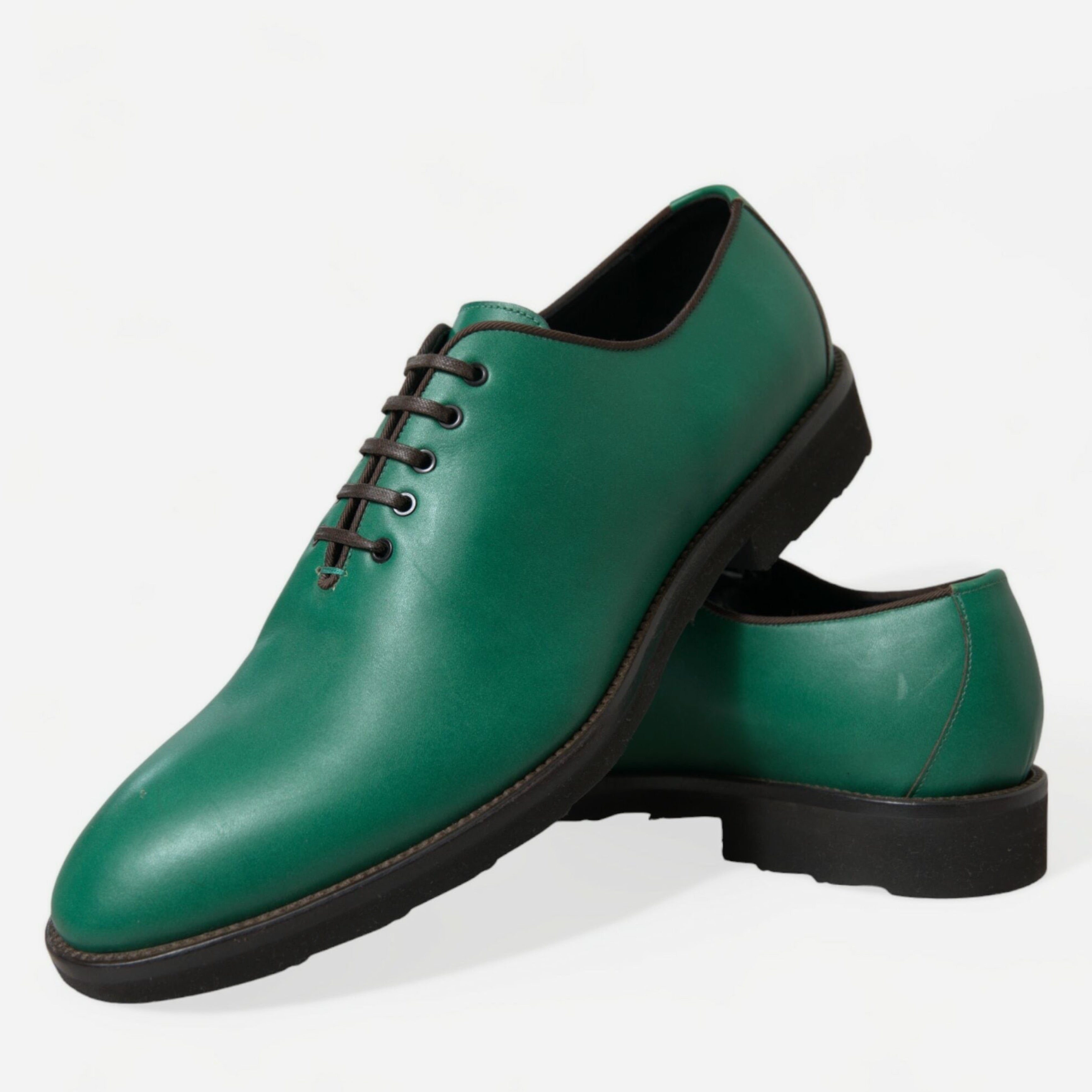 Мъжки Оксфорд официални обувки от естествена кожа в зелено DOLCE & GABBANA Men’s Elegant Green Leather Oxford Shoes