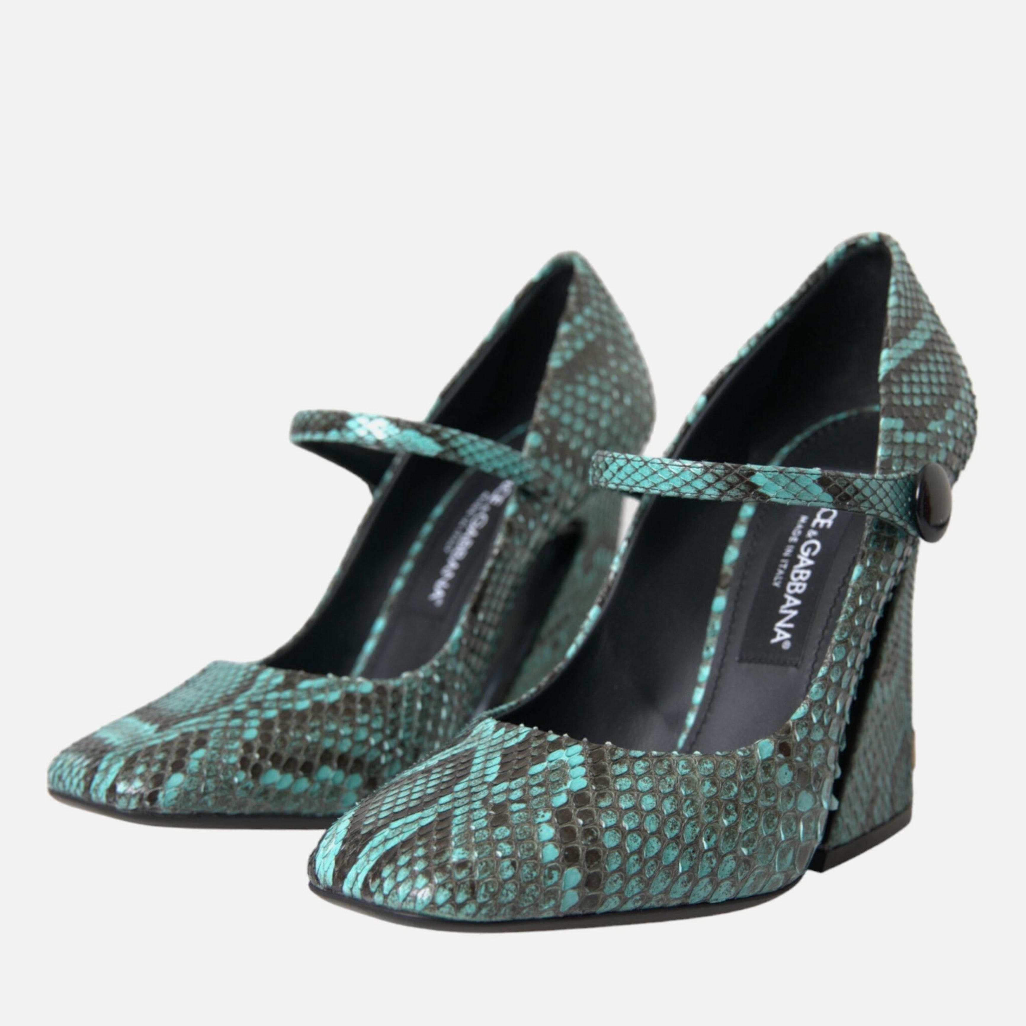 Дамски луксозни елегантни обувки на високи токчета Dolce & Gabbana Women’s Aqua Python Leather Mary Jane Pumps Heels