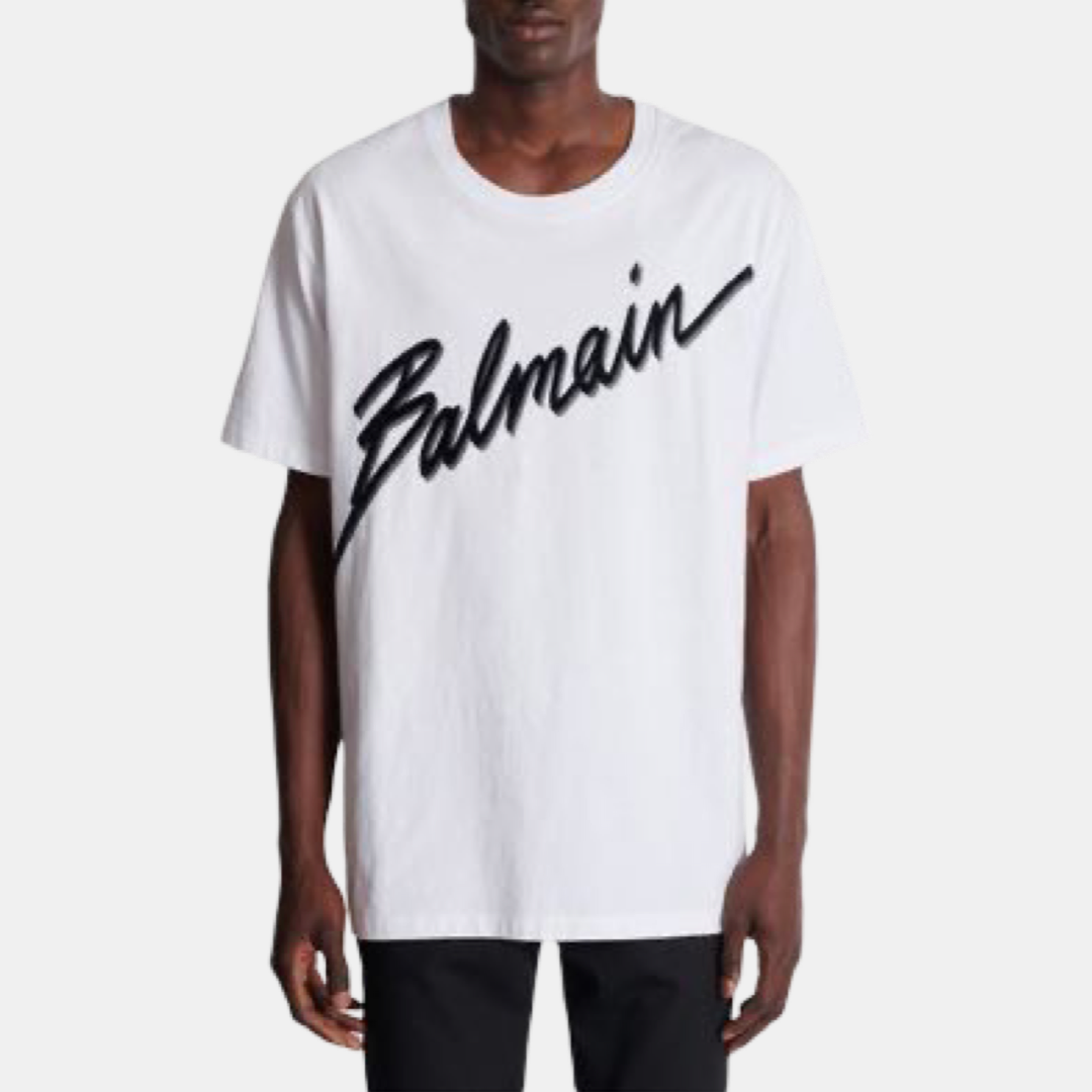 Мъжка бяла тениска Balmain Letter Flock Men T-Shirt