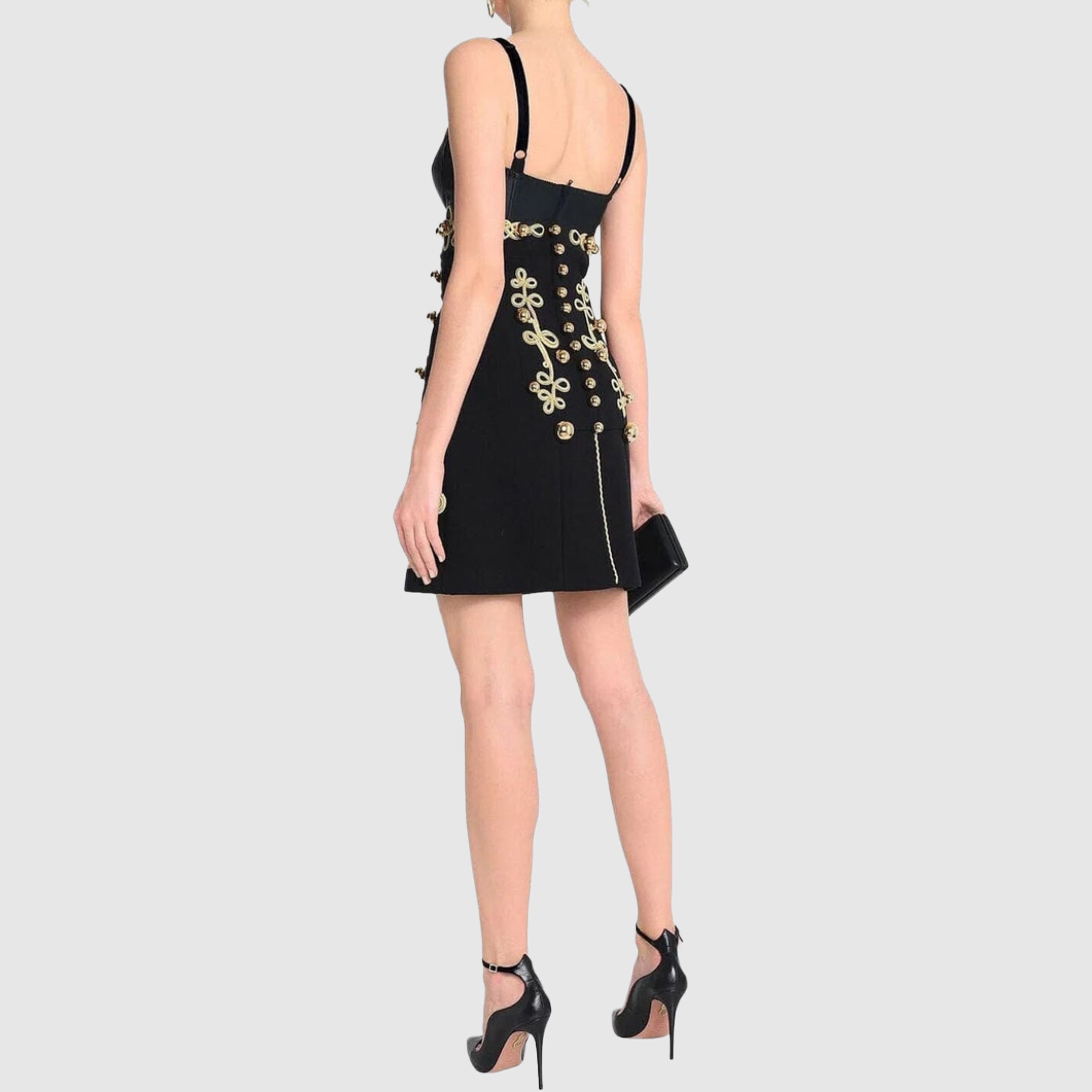 Дамска луксозна рокля модел от ревю в черно Dolce & Gabbana Women’s Luxury Dress F62G2Z FUBDS1 Black with Gold Elements