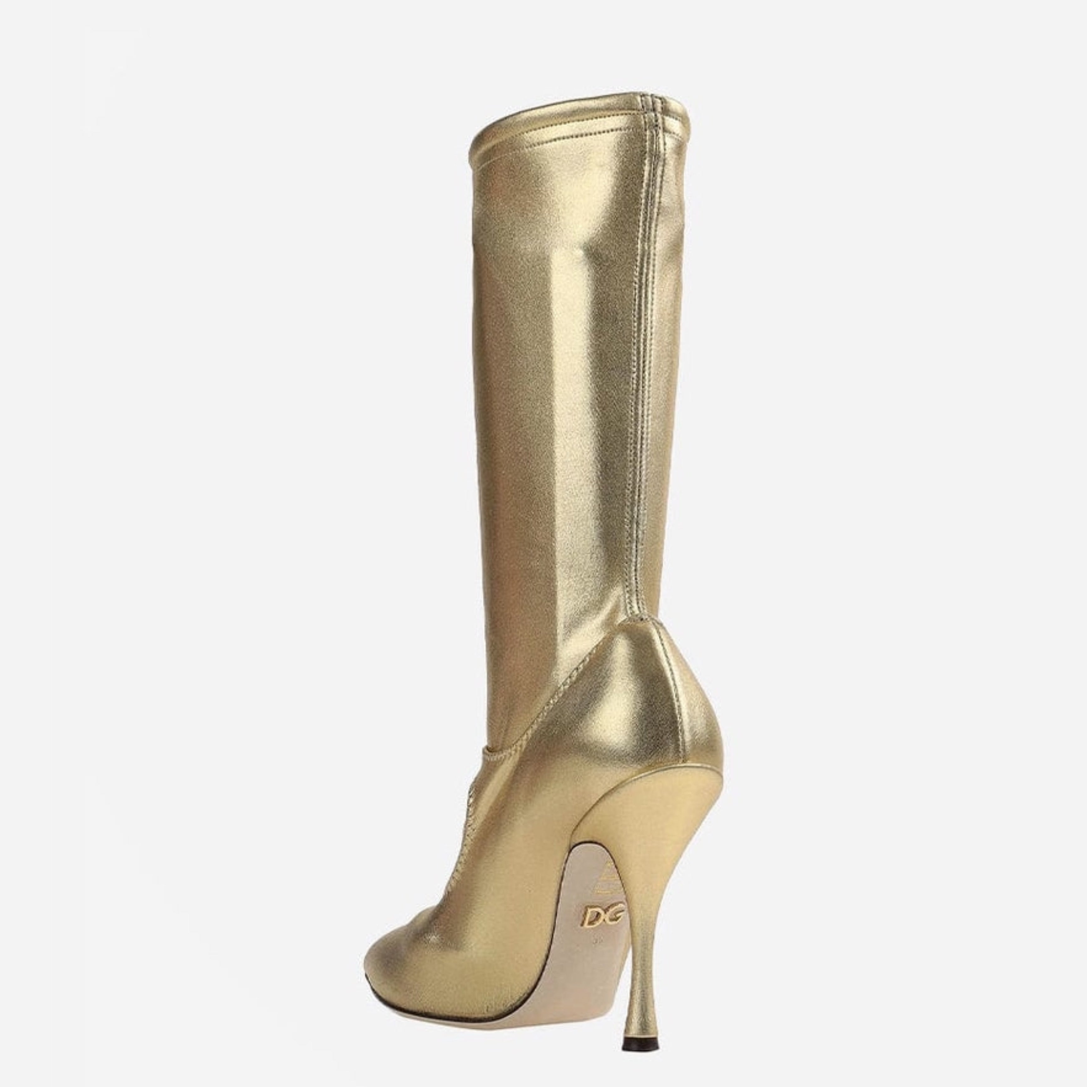 Дамски луксозни златисти боти чорапи на висок ток с кристали DOLCE & GABBANA Women’s Gold Ankle Boots Socks with Rhinestones