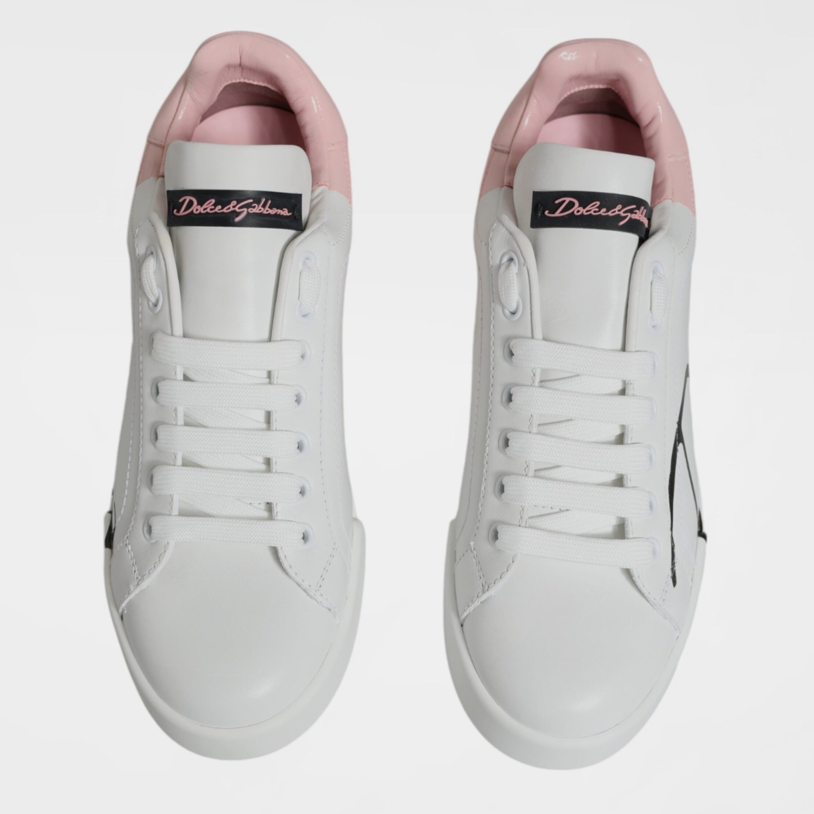 Дамски луксозни кожени кецове в бяло и розово DOLCE & GABBANA Women’s Luxury White/Pink Leather Portofino Sneakers